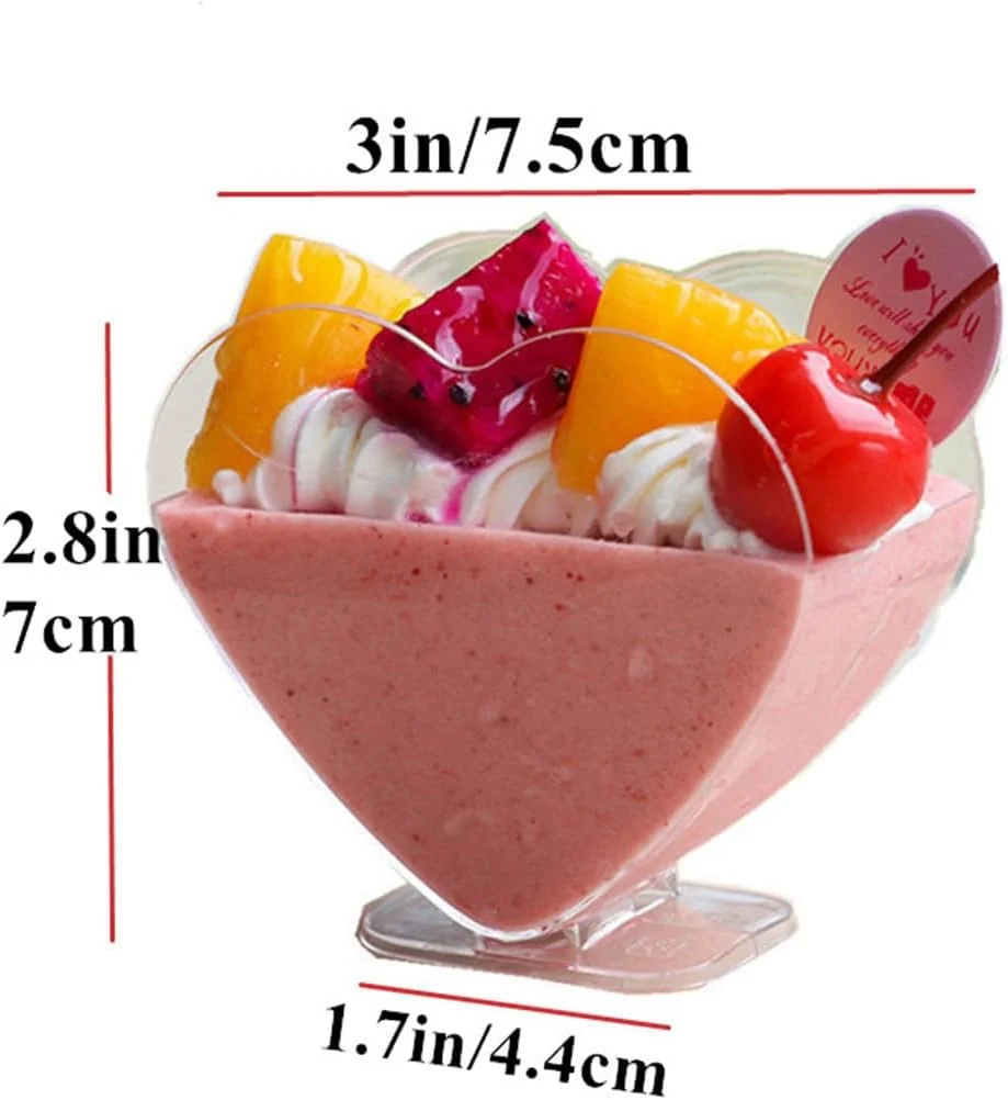 ظروف دسر آقهور، فنجان های دسر با قاشق، فنجان های پیش غذای پارفه برای دسر تیرامیسو، پودینگ، موس، فنجان های دسر با درب، 80 میلی لیتر، بسته 50 عددی، طرح قلب