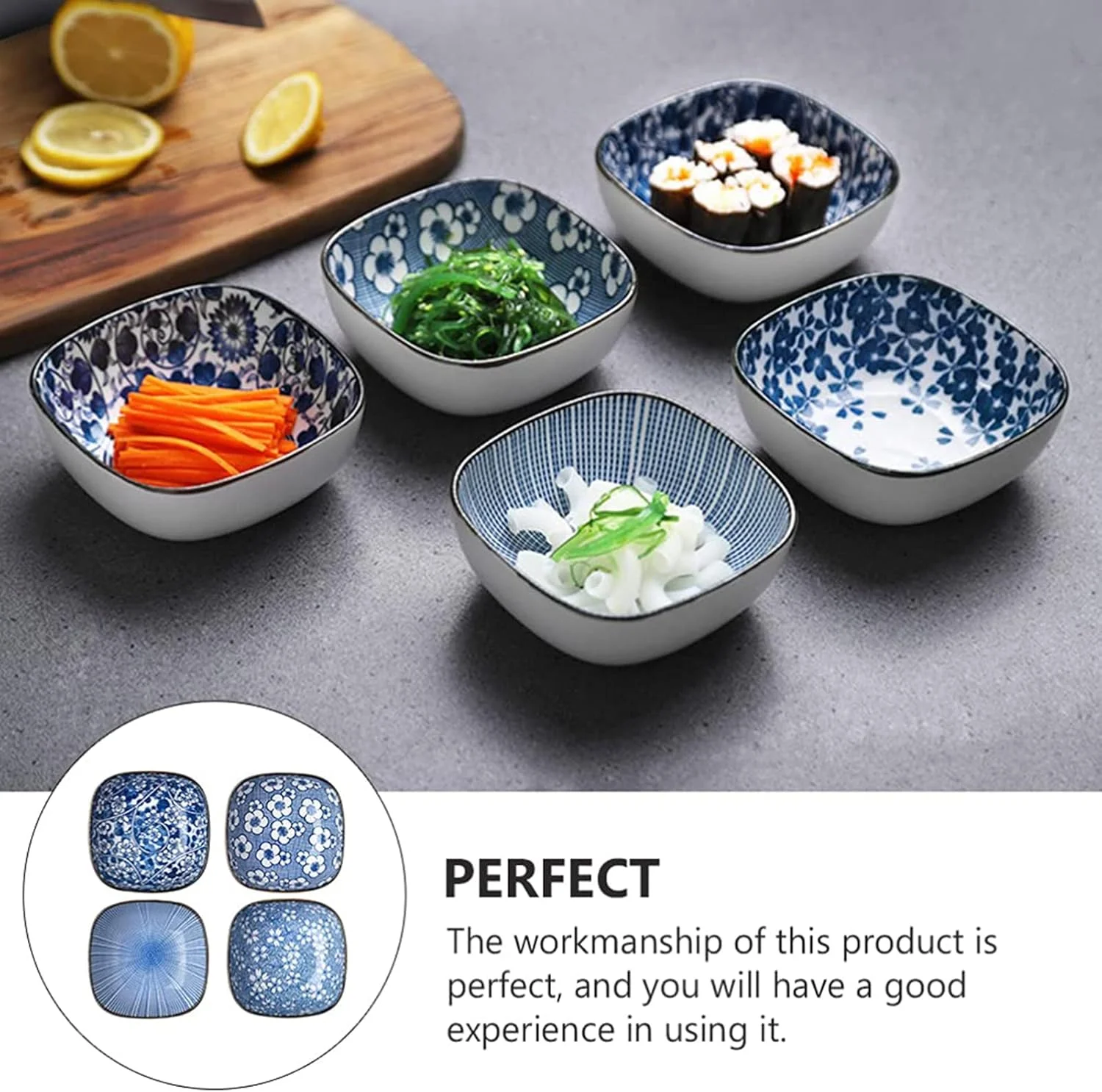 ست 4 عددی کاسه سرامیکی سس، کاسه چینی طرح گل، کاسه های سرامیکی لعاب دار برای غلات، سوپ، دسر، مناسب مایکروویو، کاسه های سس سوشی