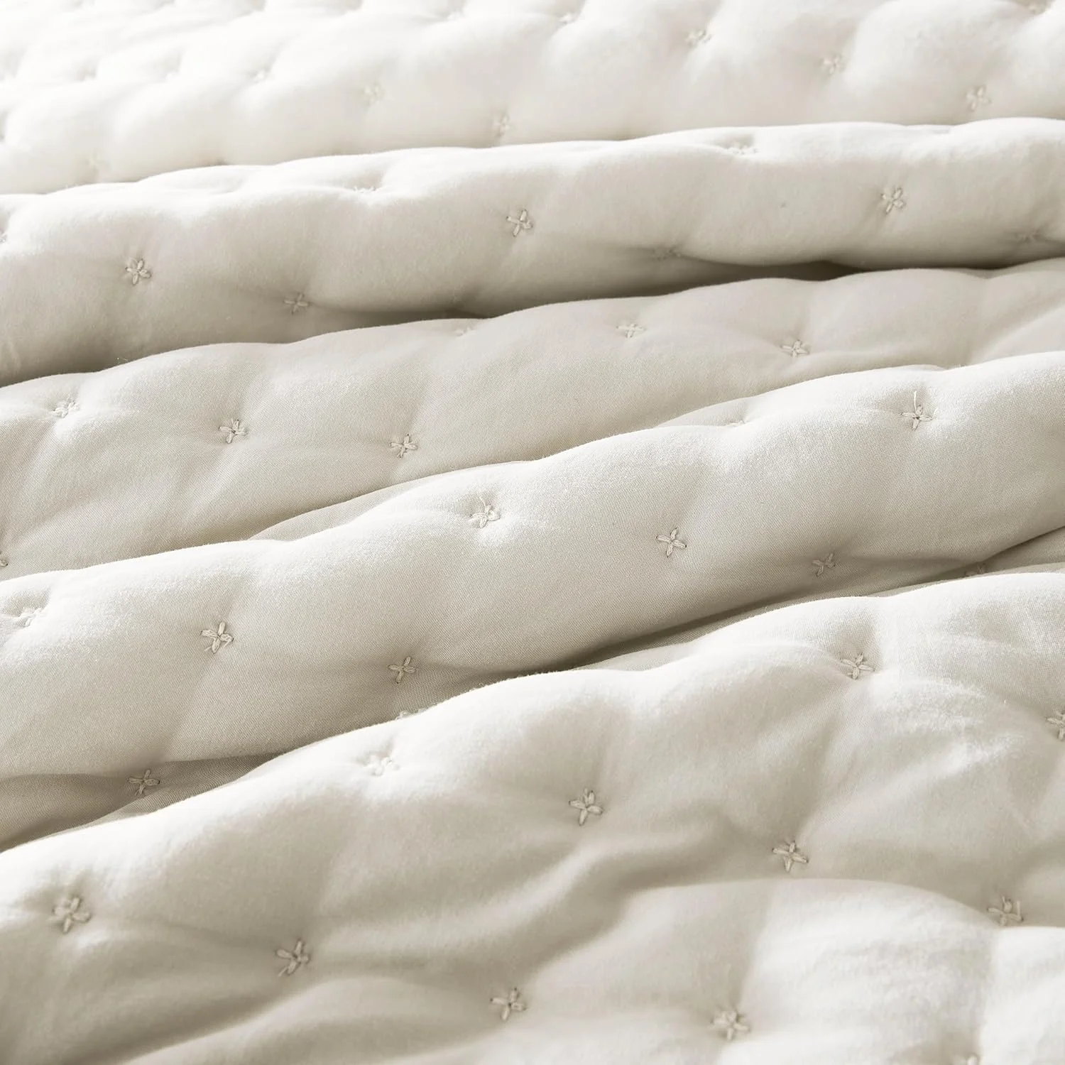 ست روتختی لحاف دوزی شده عاجی رنگ WDCOZY سایز کوئین به همراه 2 روبالشتی، رو تختی سبک و نرم، پتوی لحافی نازک مناسب تمام فصول، 3 تکه، 228x228 سانتی متر