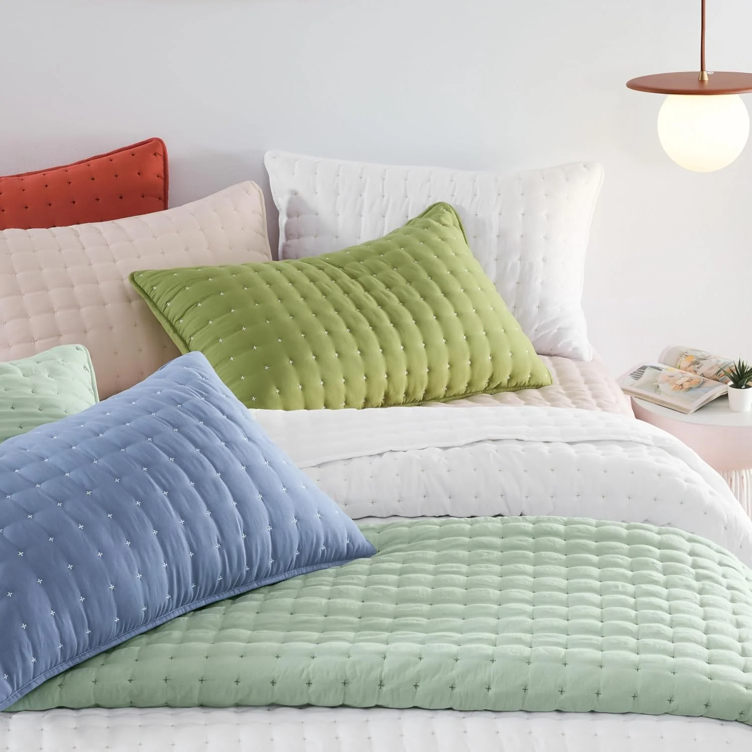 ست روتختی لحاف دوزی شده عاجی رنگ WDCOZY سایز کوئین به همراه 2 روبالشتی، رو تختی سبک و نرم، پتوی لحافی نازک مناسب تمام فصول، 3 تکه، 228x228 سانتی متر