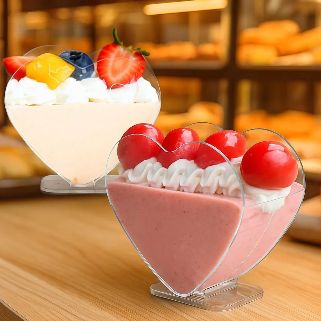 ظروف دسر آقهور، فنجان های دسر با قاشق، فنجان های پیش غذای پارفه برای دسر تیرامیسو، پودینگ، موس، فنجان های دسر با درب، 80 میلی لیتر، بسته 50 عددی، طرح قلب