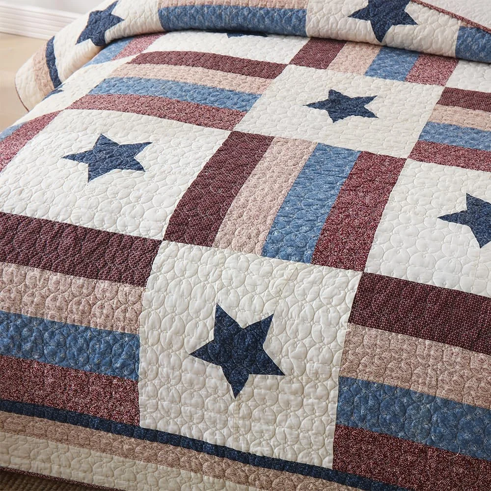 رو تختی پنبه ای VISIMISI، روانداز تخت 240 در 260 سانتی متر، ست 3 تکه شامل لحاف و 2 روبالشی، طرح ستاره ای به سبک مدیترانه ای اروپایی، لحاف دو نفره (طرح ستاره ای، 250 در 270 سانتی متر)