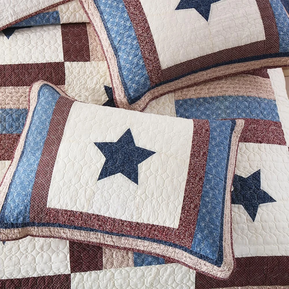 رو تختی پنبه ای VISIMISI، روانداز تخت 240 در 260 سانتی متر، ست 3 تکه شامل لحاف و 2 روبالشی، طرح ستاره ای به سبک مدیترانه ای اروپایی، لحاف دو نفره (طرح ستاره ای، 250 در 270 سانتی متر)