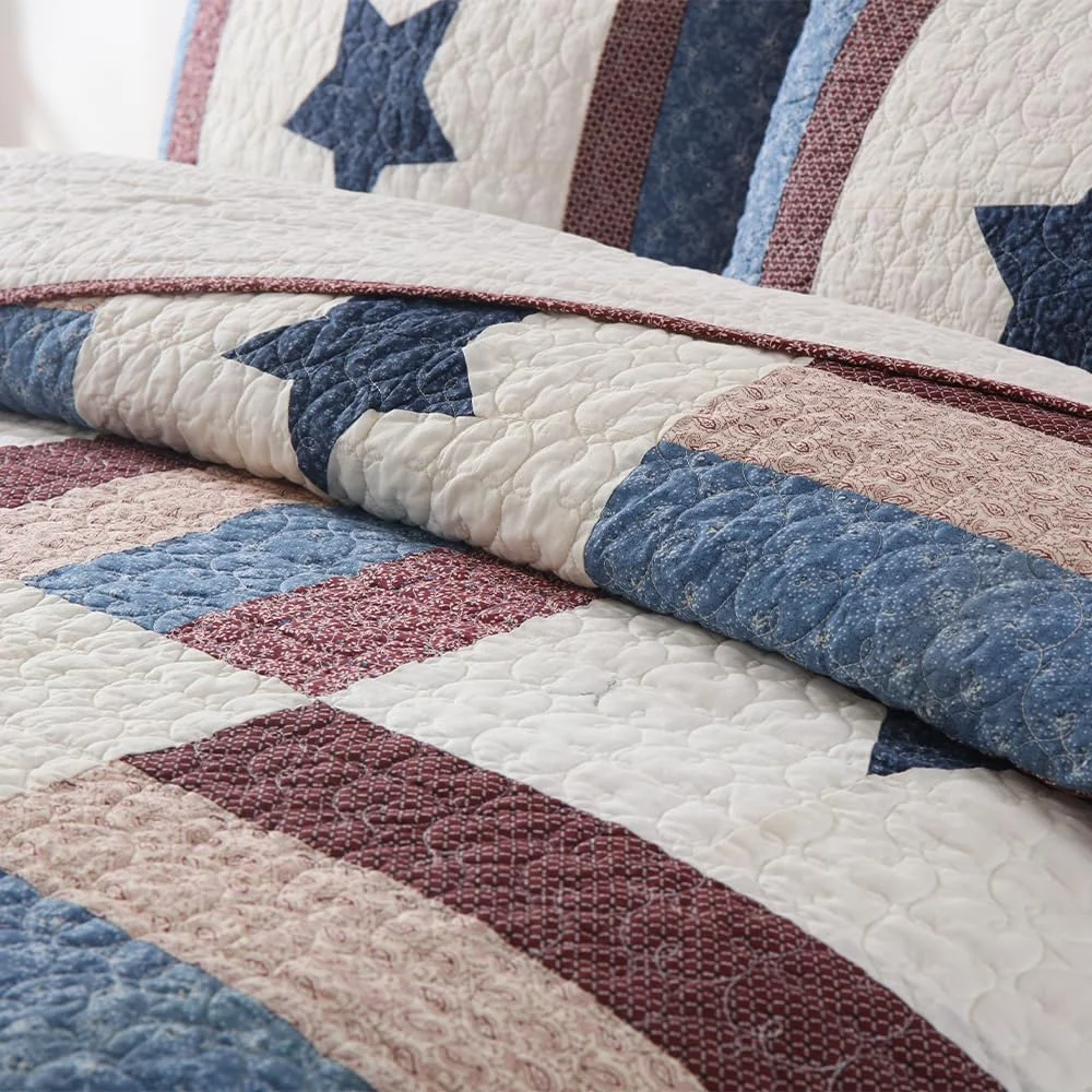 رو تختی پنبه ای VISIMISI، روانداز تخت 240 در 260 سانتی متر، ست 3 تکه شامل لحاف و 2 روبالشی، طرح ستاره ای به سبک مدیترانه ای اروپایی، لحاف دو نفره (طرح ستاره ای، 250 در 270 سانتی متر)