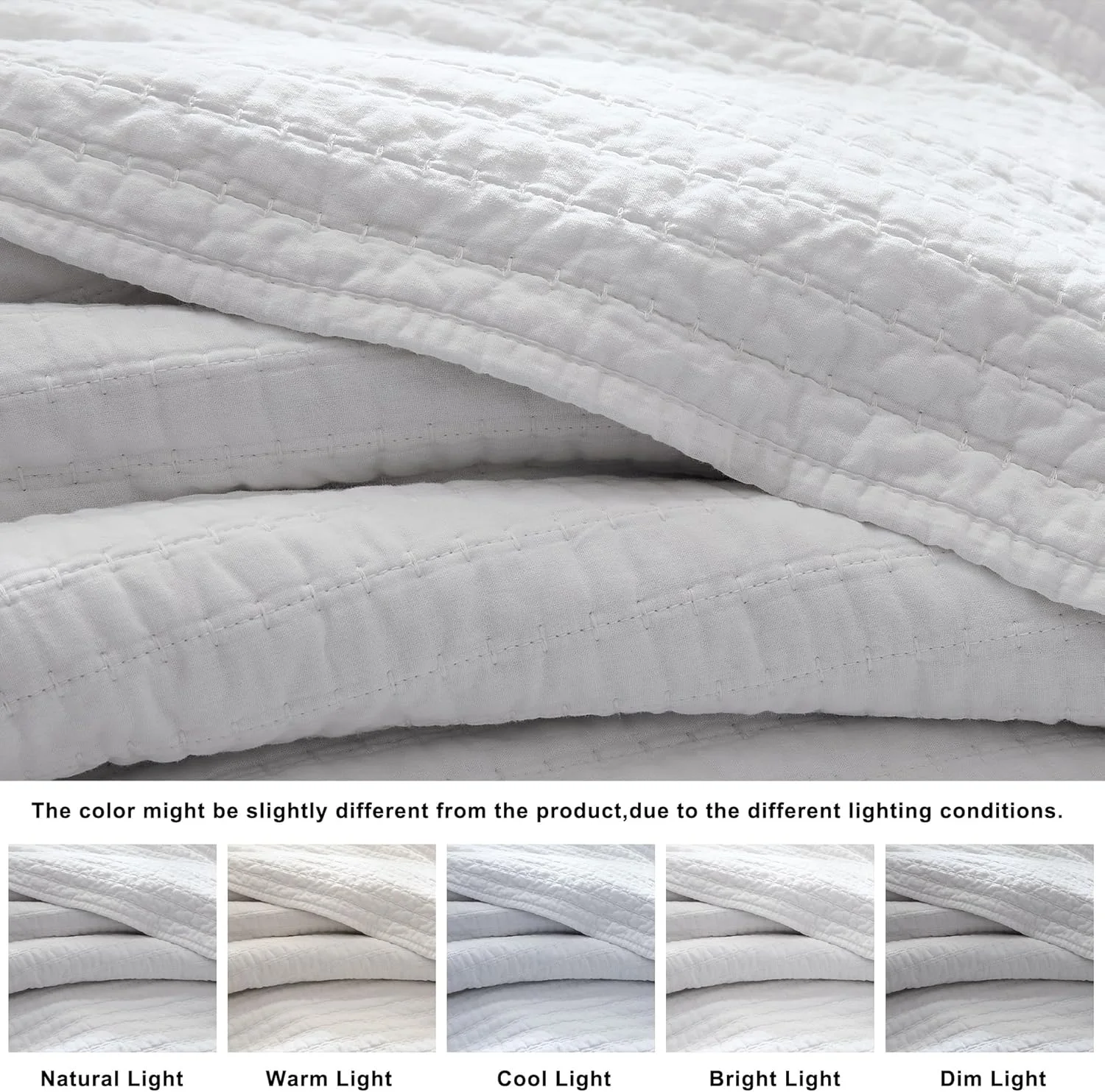 ست لحاف کینگ سایز 100% پنبه WDCOZY - روتختی نرم و سبک وزن با طرح راه راه سفید، بافت شبیه کتان، رو تختی روستایی به سبک خانه های روستایی، ملحفه گازی شیک و کهنه نما، 3 تکه