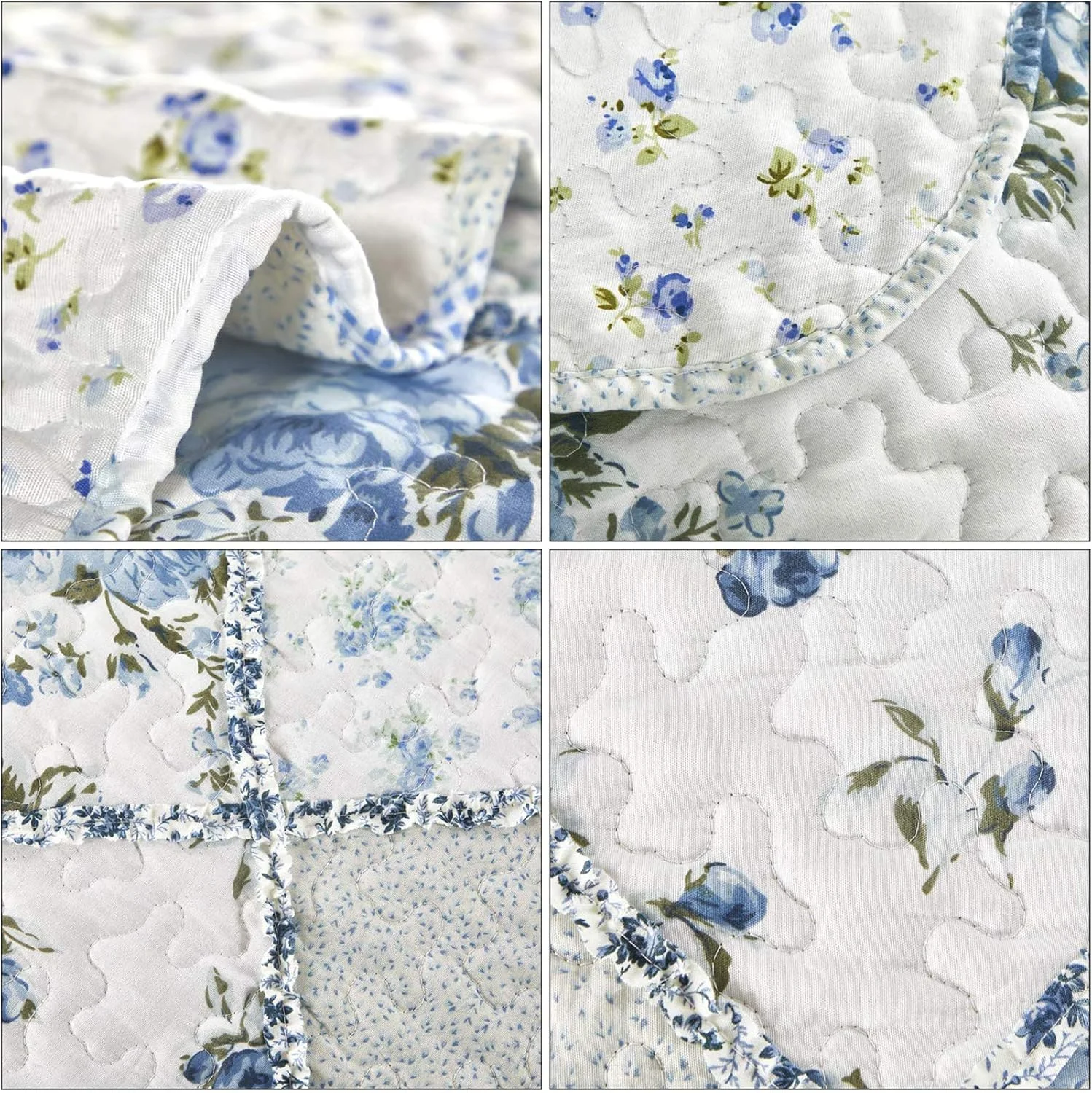 ست لحاف تکه دوزی آبی VIVILINEN سایز کوئین/کامل، ست روتختی لحافی دو رو، ست روتختی 3 تکه طرح گل، لحاف سبک وزن، ست ملحفه دوخته شده، پتو با 2 روبالشتی ست لحاف تکه دوزی آبی VIVILINEN سایز کوئین/کامل، ست روتختی لحافی دو رو، ست روتختی 3 تکه طرح گل، لحاف سبک وزن، ست ملحفه دوخته شده، پتو با 2 روبالشتی