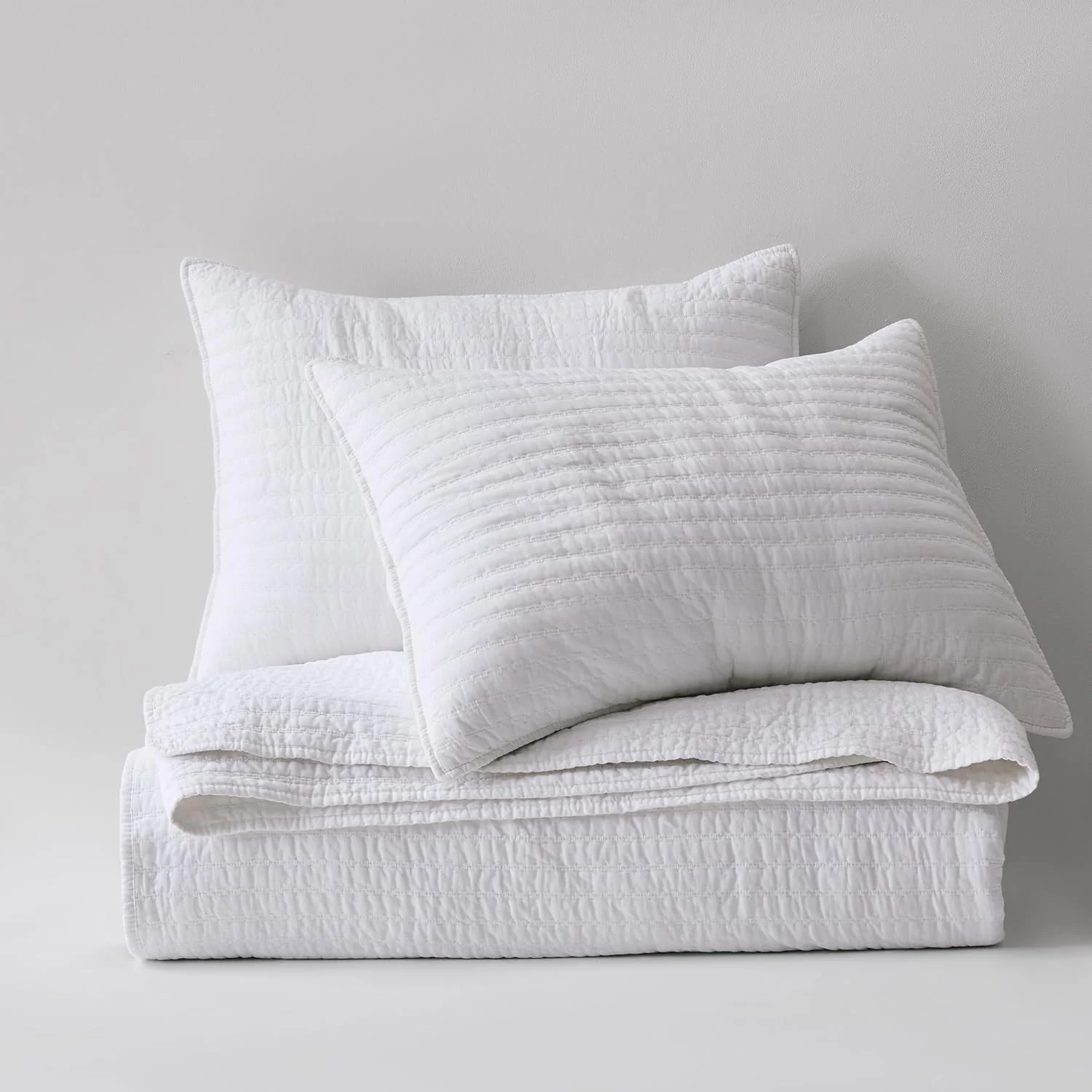 ست لحاف کینگ سایز 100% پنبه WDCOZY - روتختی نرم و سبک وزن با طرح راه راه سفید، بافت شبیه کتان، رو تختی روستایی به سبک خانه های روستایی، ملحفه گازی شیک و کهنه نما، 3 تکه