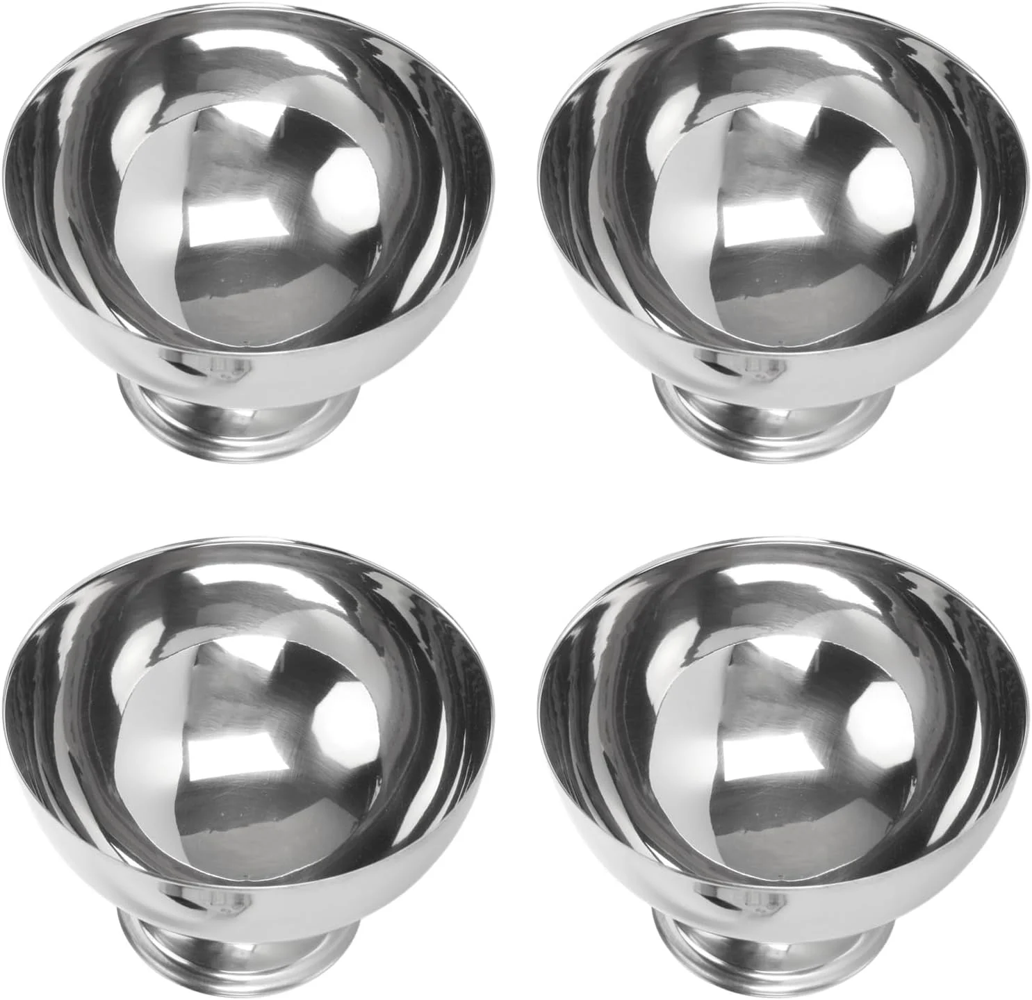 کاسه دسر استیل سیریسورا، 4 تکه، چند منظوره، مقاوم در برابر افتادن، مناسب برای هتل ها و رستوران ها به همراه چنگال