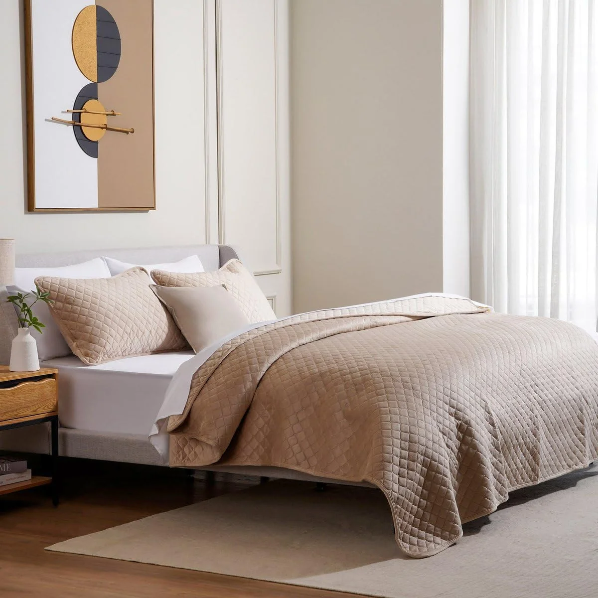 ست روتختی مخملی سه تکه ورونیکا Pan Home سایز 220X240 سانتی متر - بژ