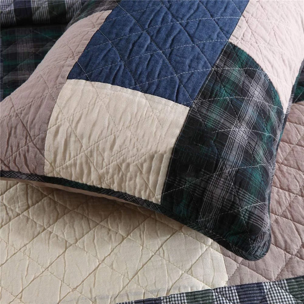 ست روتختی سه تکه VESLFG، رو تختی تکه دوزی شده لحاف پنبه ای روکش لحاف بالش سایز کوئین لحاف دوزی شده، 230250 سانتی متر، آبی