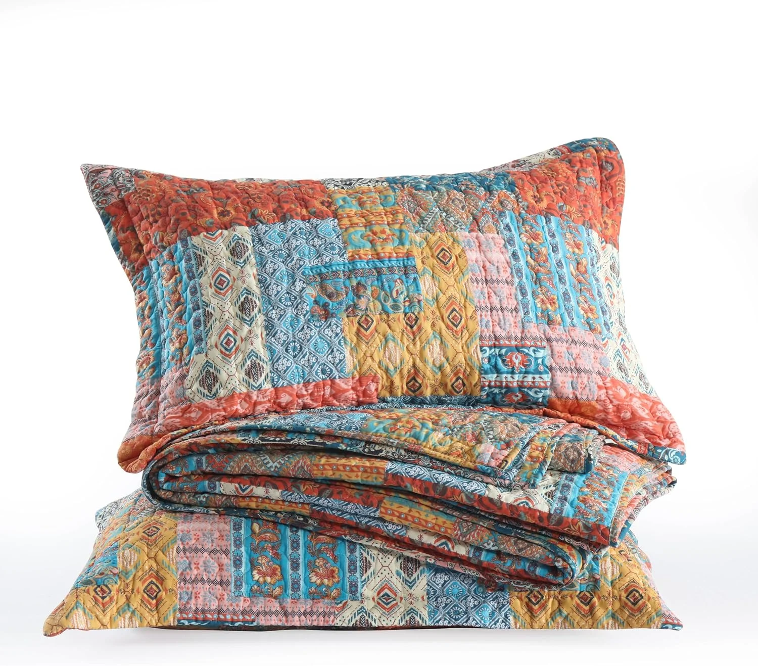 ست روتختی پنبه ای VISIMISI، ست لحاف روتختی دو رو، لحاف طرح قدیمی بوهمی، نارنجی، سایز کینگ