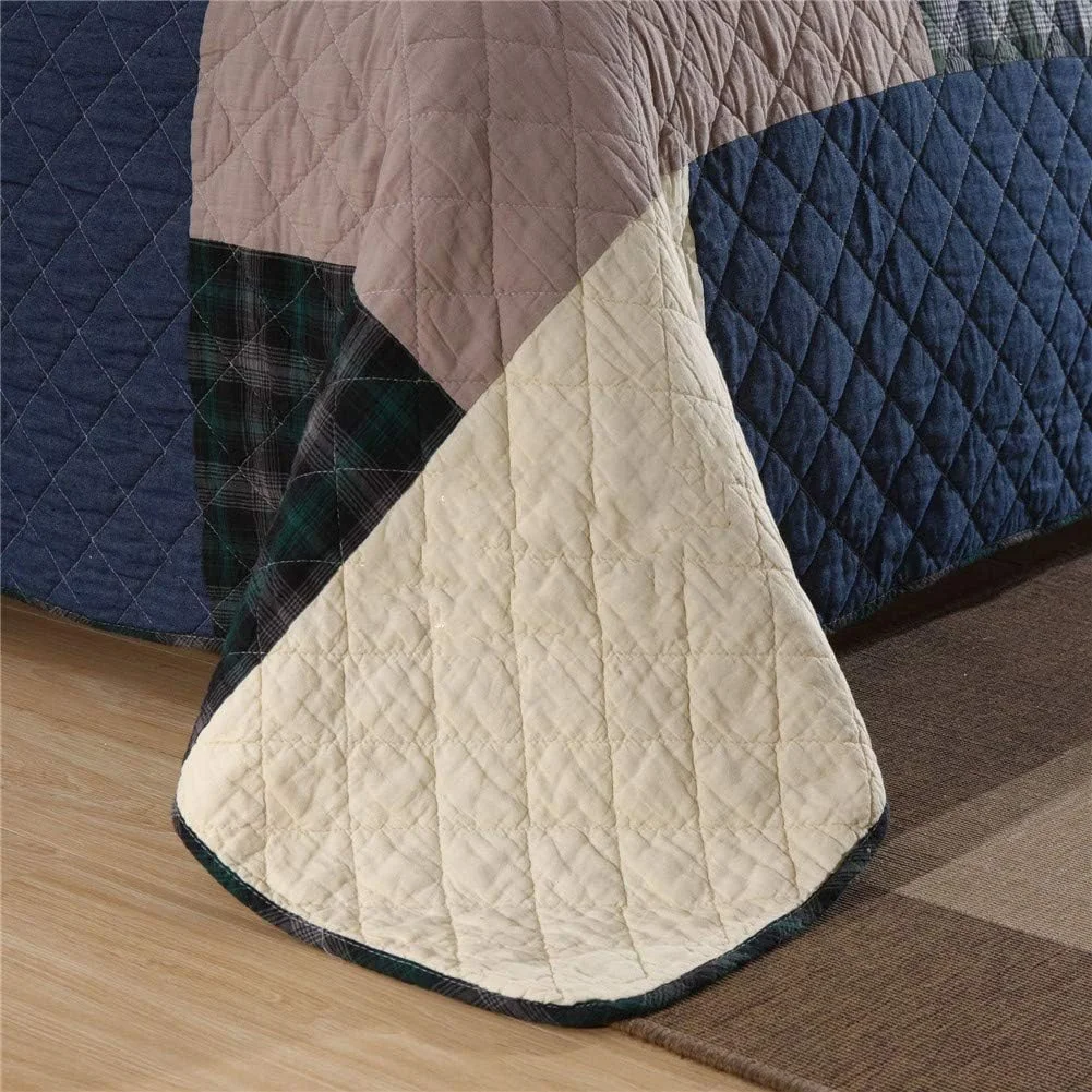 ست روتختی سه تکه VESLFG، رو تختی تکه دوزی شده لحاف پنبه ای روکش لحاف بالش سایز کوئین لحاف دوزی شده، 230250 سانتی متر، آبی