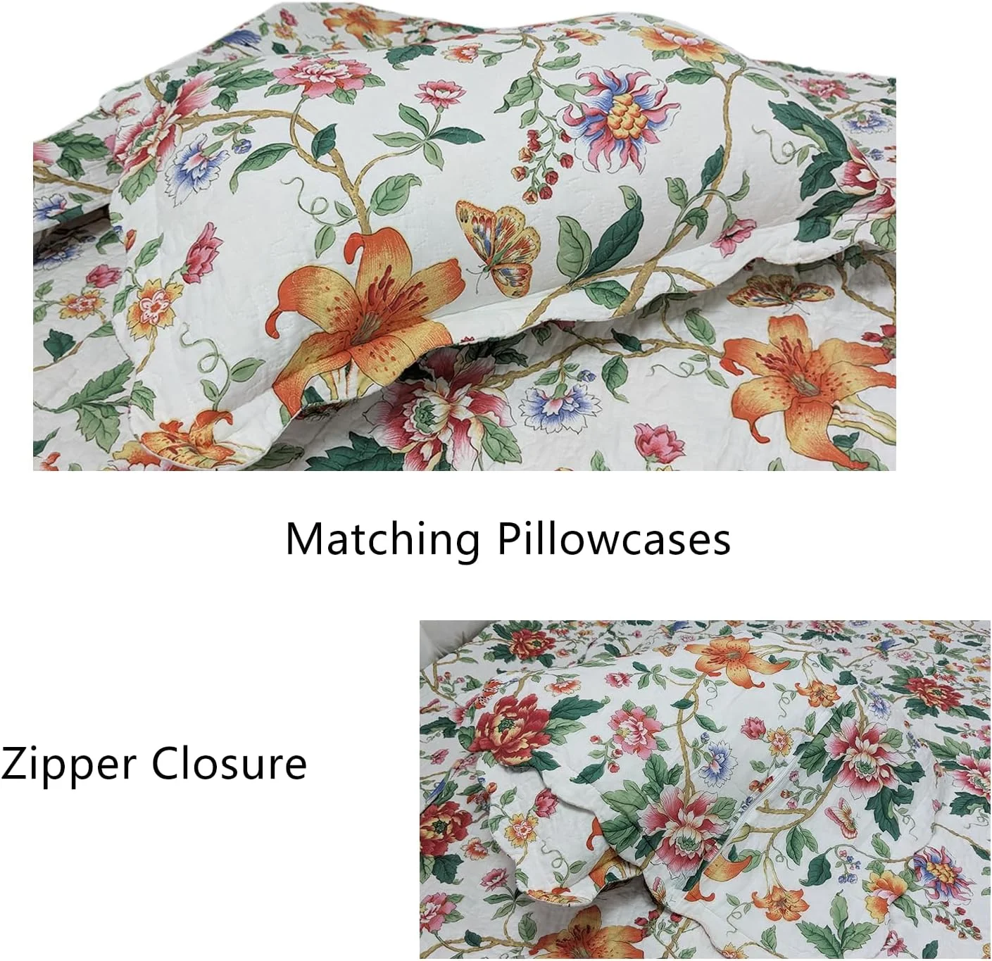 روتختی لحاف دوزی شده طرح گل و پرنده یوستاید مناسب تخت کینگ، ست کاور لحاف 3 تکه