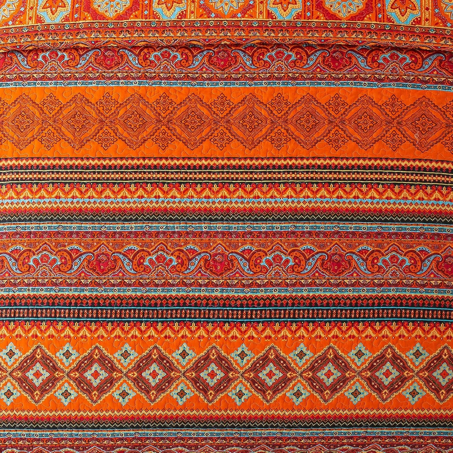 ست روتختی پنبه ای VAPUTAR سایز کوئین - ست روتختی کوئین 3 تکه، روتختی کوئین طرح بوهو، لحاف روتختی سبک وزن دو طرفه برای اتاق خواب خانه روستایی (قرمز/نارنجی)