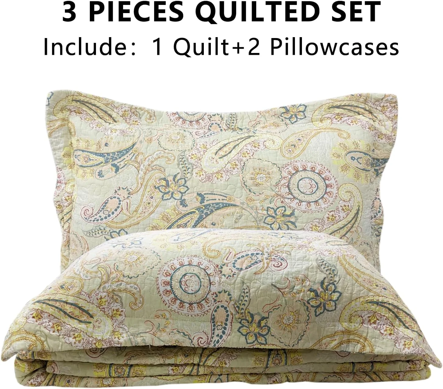 روتختی سه تکه طرح گل طلایی یوستاید، لحاف پنبه ای طرح دار دو رو