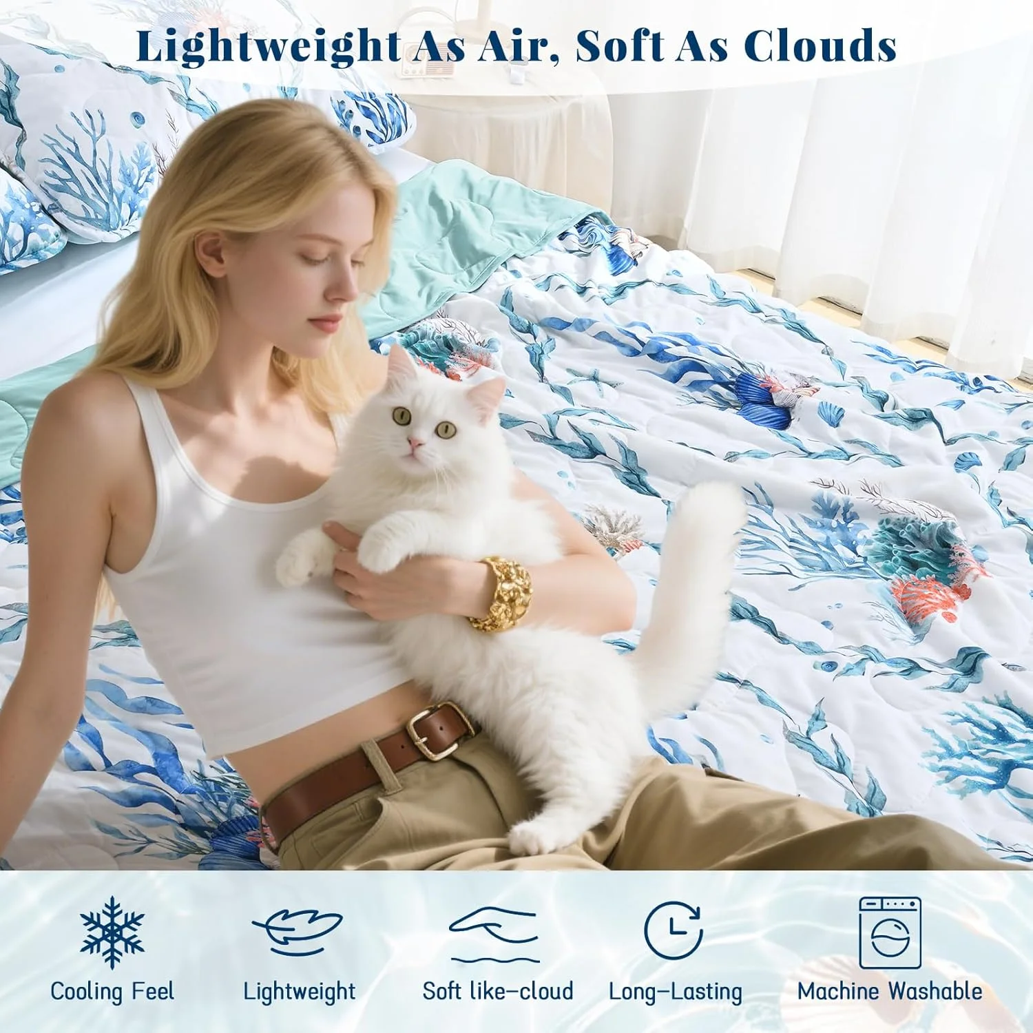 ست روتختی خنک کننده یو اسپرینگ، سایز کوئین، پر شده با الیاف سویا، ست ملحفه 3 تکه، لحاف خنک برای افراد گرمایی، لحاف تابستانی نرم و سبک و قابل تنفس، طرح ساحلی (آبی، 228 در 228 سانتی متر) ست روتختی خنک کننده یو اسپرینگ، سایز کوئین، پر شده با الیاف سویا، ست ملحفه 3 تکه، لحاف خنک برای افراد گرمایی، لحاف تابستانی نرم و سبک و قابل تنفس، طرح ساحلی (آبی، 228 در 228 سانتی متر)