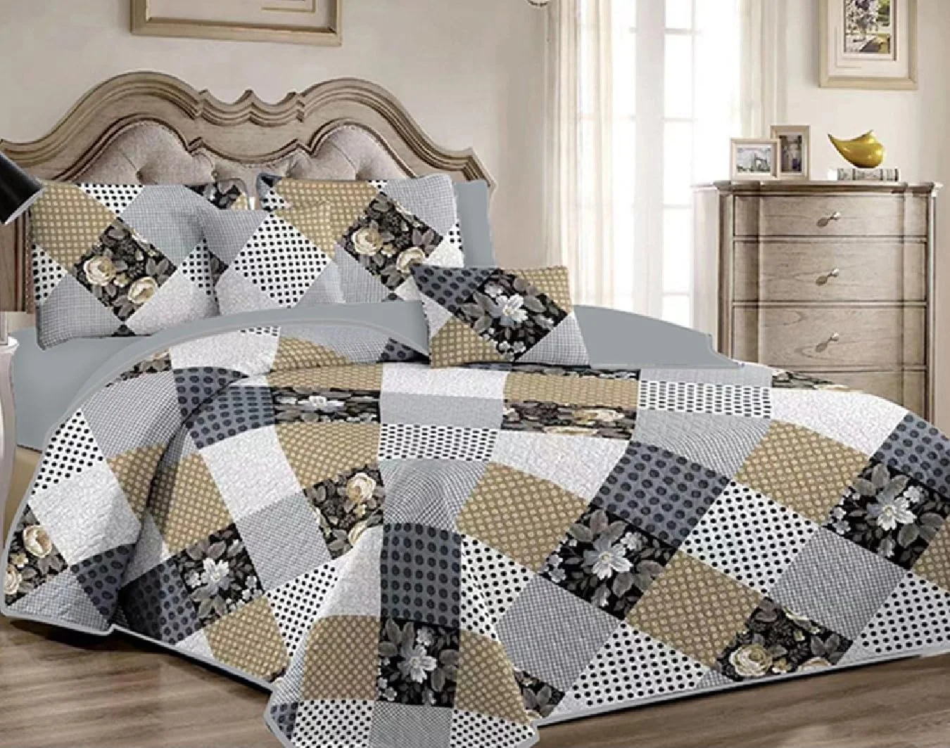 روتختی 6 تکه فوق العاده بزرگ Anglome مدل Ultrasonic، ست ملحفه میکروفایبر بسیار نرم - 1 روتختی (240x260 سانتی متر)، 1 ملحفه کش دار (200x200 سانتی متر)، 2 روبالشی (50x75 سانتی متر)، 2 رو کوسن (50x75 سانتی متر)