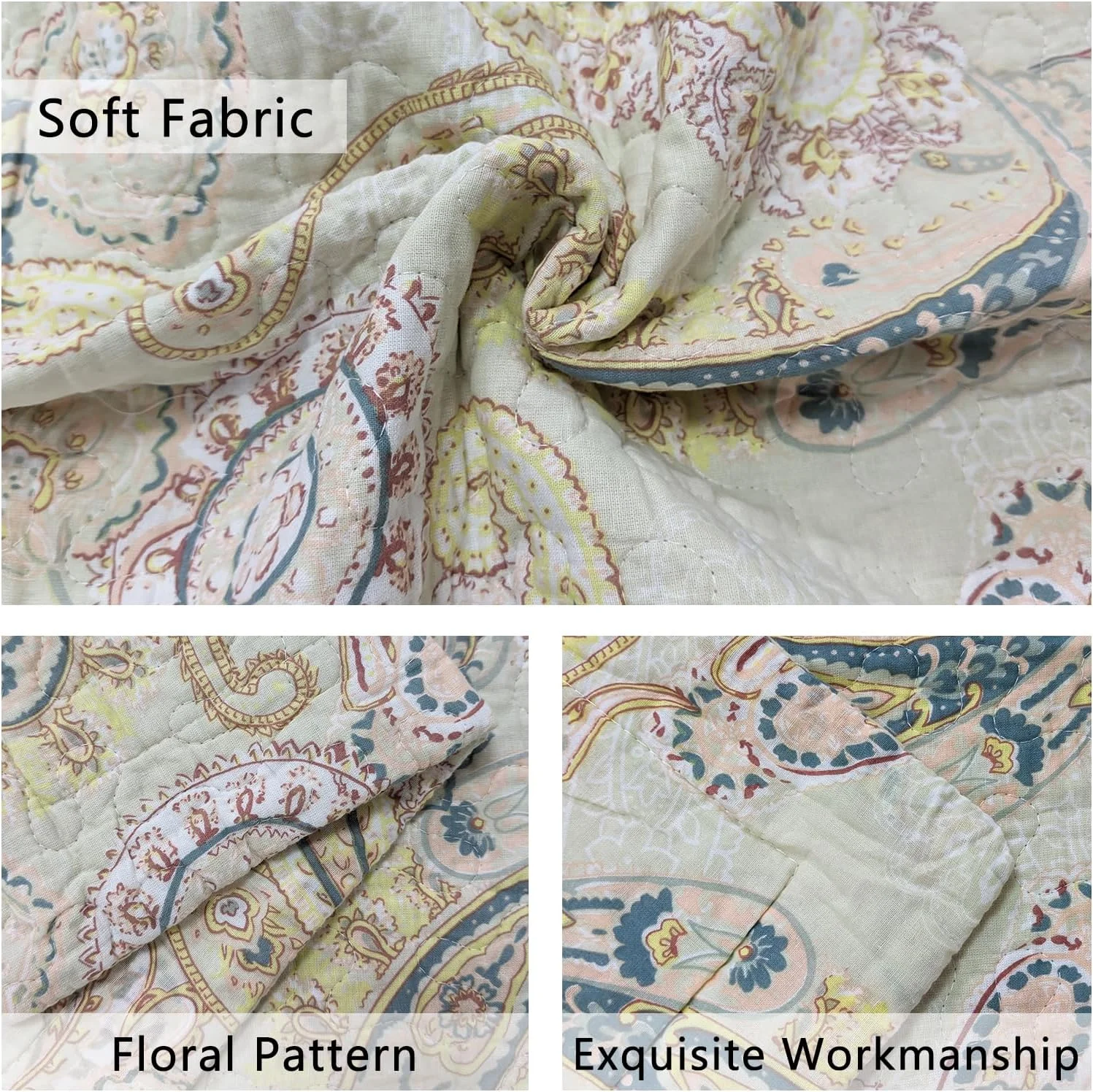 روتختی سه تکه طرح گل طلایی یوستاید، لحاف پنبه ای طرح دار دو رو