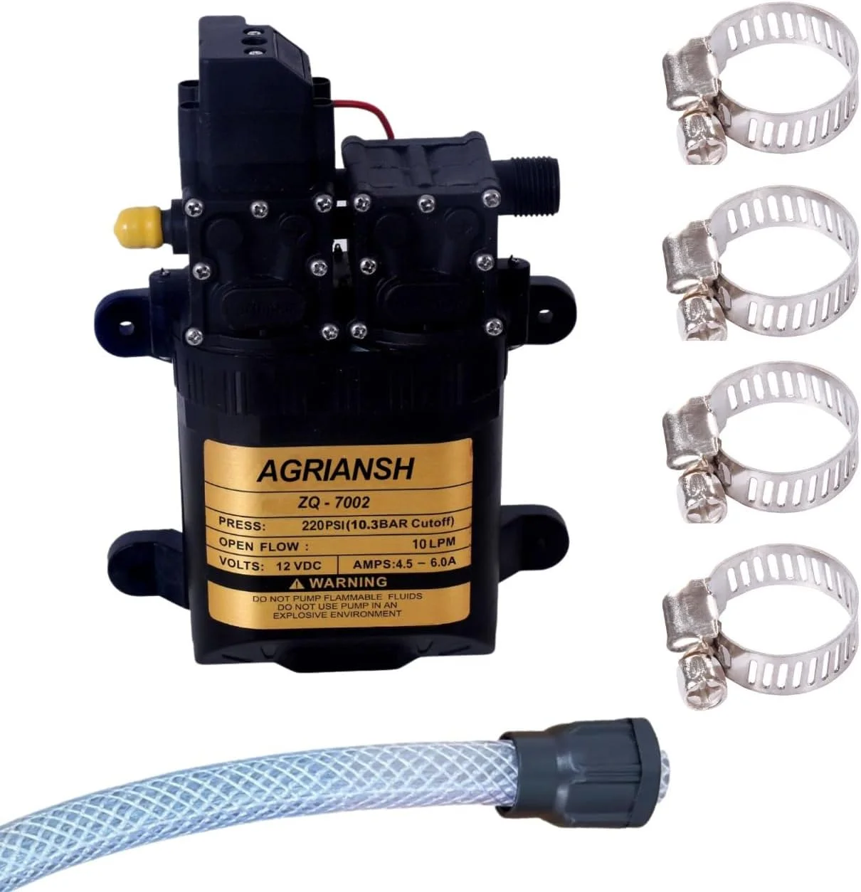 موتور سمپاش باتری پمپ آب 12 ولت DC آگریانش، دوگانه با عملکرد بالا 220 Psi، مورد استفاده برای سمپاشی کشاورزی، شستشوی ماشین و موتور، ضدعفونی کردن، تمیز کردن کولر، باغبانی، مشکی