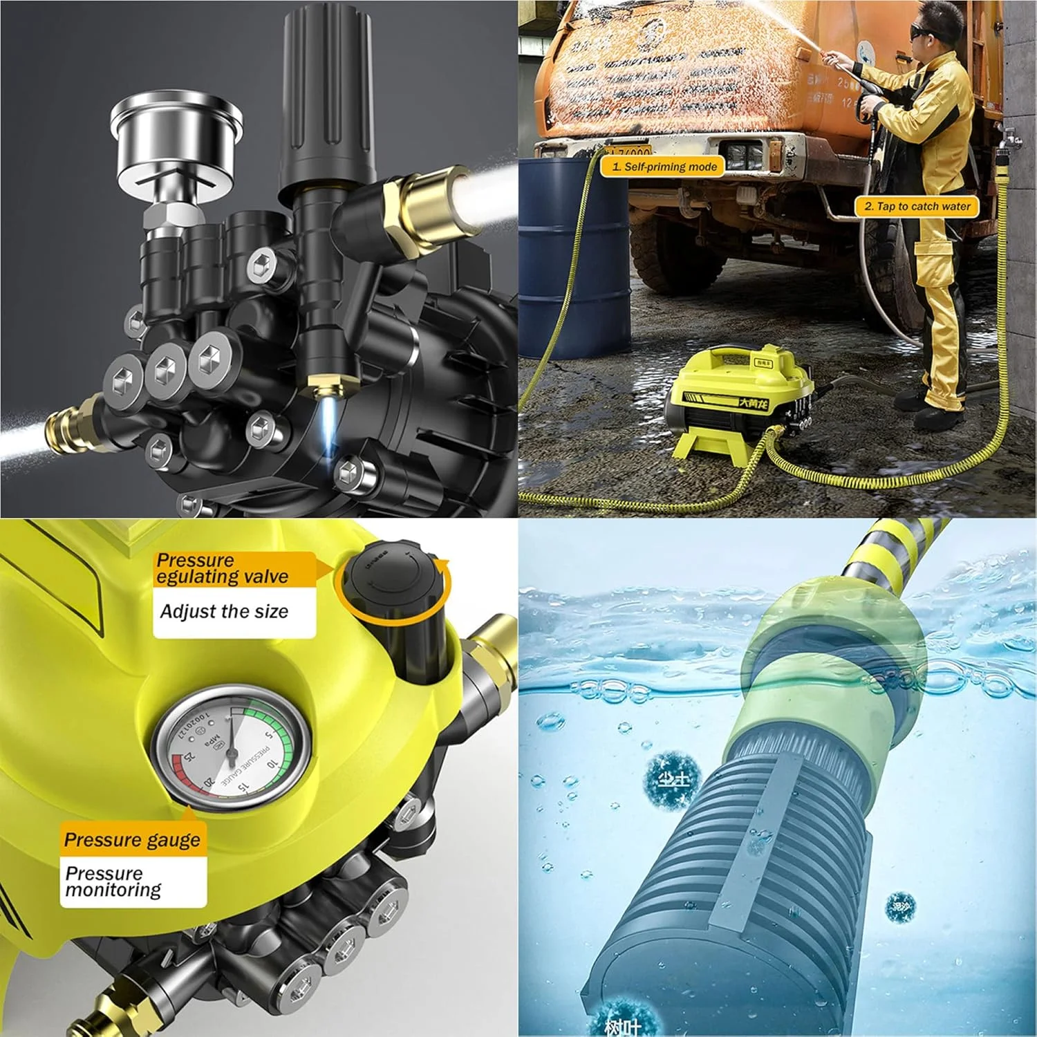 کارواش برقی فشار قوی AJWYSOI با توان 4500 وات، دستگاه کارواش قابل حمل 150 بار با تفنگ آب پاش فوم و پمپ تمیز کننده گردبادی برای تمیز کردن خودرو/حصار/خانه/مسیرهای ورودی