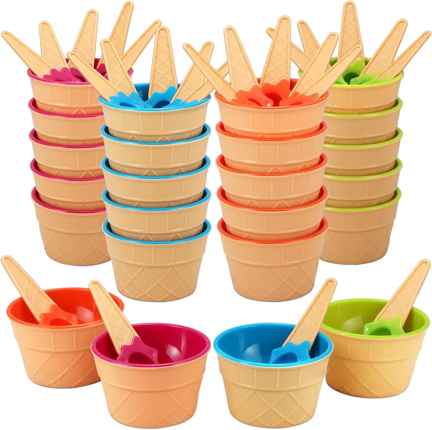 ست کاسه دسر و قاشق بستنی، 24 عددی، کاسه های ماست یخ زده با قاشق، پلاستیکی بادوام، رنگ آب نباتی، کاسه دسر زیبا، ابزار بستنی DIY برای هدیه جشن مهمانی (24 عدد)