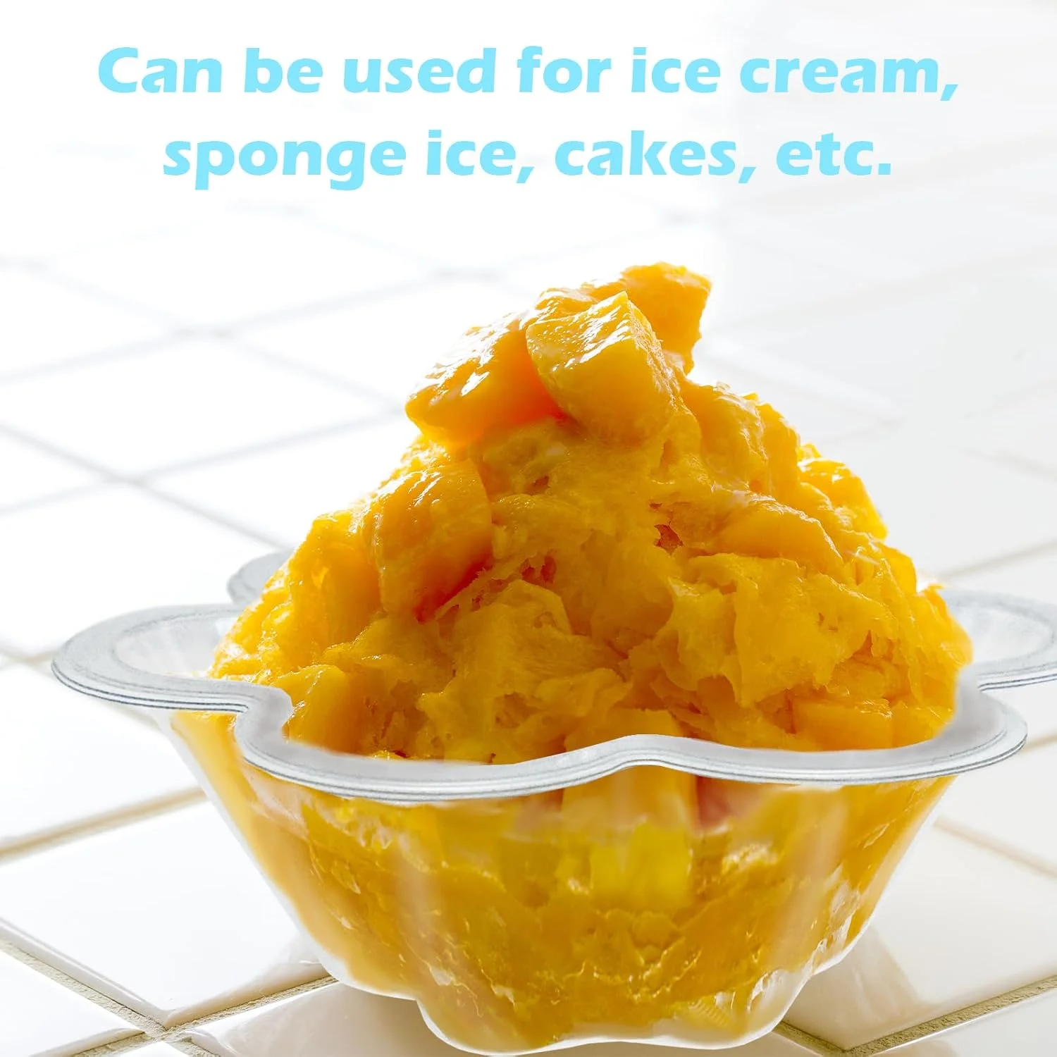 بسته 60 عددی لیوان دسر با قاشق، فنجان دسر 250 میلی لیتر پلاستیکی قابل استفاده مجدد با طرح گل، کاسه دسر شفاف برای موس، کیک، بستنی، ماست و پودینگ