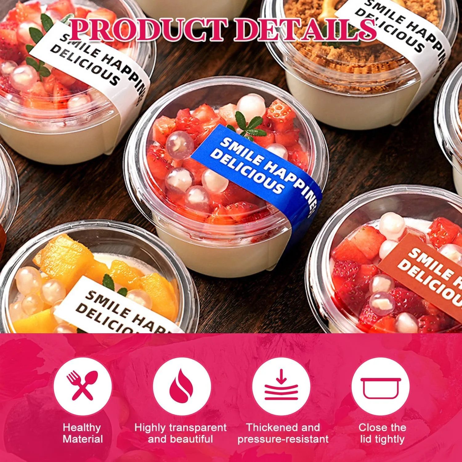 50 عدد فنجان دسر شفاف با درب و برچسب، کاسه های دسر چند منظوره سازگار با محیط زیست، فنجان های پلاستیکی با درب برای بستنی، کیک، پارفه، ژله، مهمانی و پذیرایی (150 میلی لیتر)