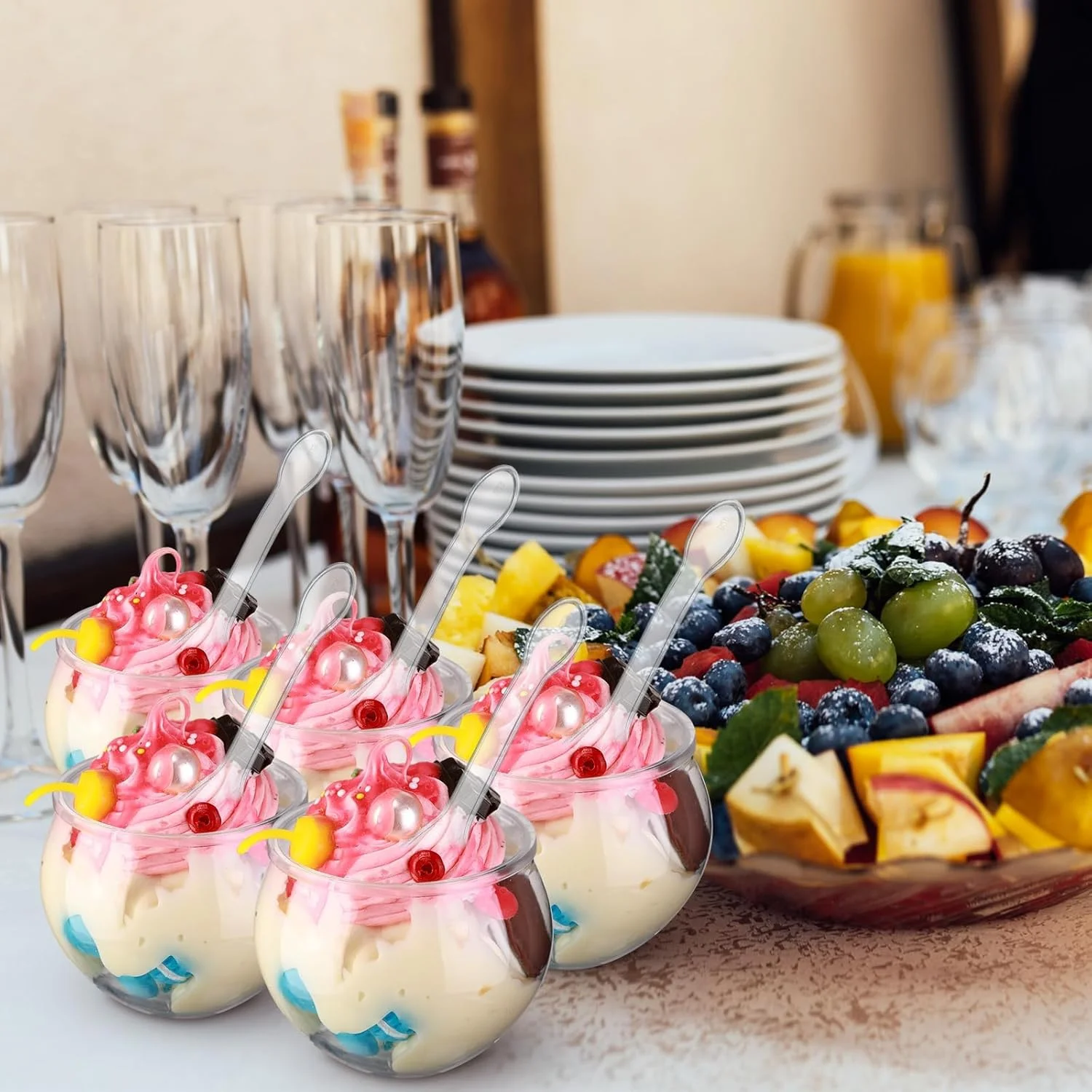 ظروف دسر مینی با قاشق، ظروف پیش غذای پلاستیکی شفاف، کاسه های دسر گرد مینی، کاسه های سالاد بستنی یکبار مصرف برای سرو، عروسی، تولد، کیک، 50 ست 77 میلی لیتر ظروف دسر مینی با قاشق، ظروف پیش غذای پلاستیکی شفاف، کاسه های دسر گرد مینی، کاسه های سالاد بستنی یکبار مصرف برای سرو، عروسی، تولد، کیک، 50 ست 77 میلی لیتر