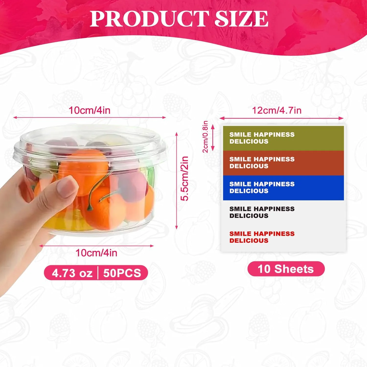 50 عدد فنجان دسر شفاف با درب و برچسب، کاسه های دسر چند منظوره سازگار با محیط زیست، فنجان های پلاستیکی با درب برای بستنی، کیک، پارفه، ژله، مهمانی و پذیرایی (150 میلی لیتر)