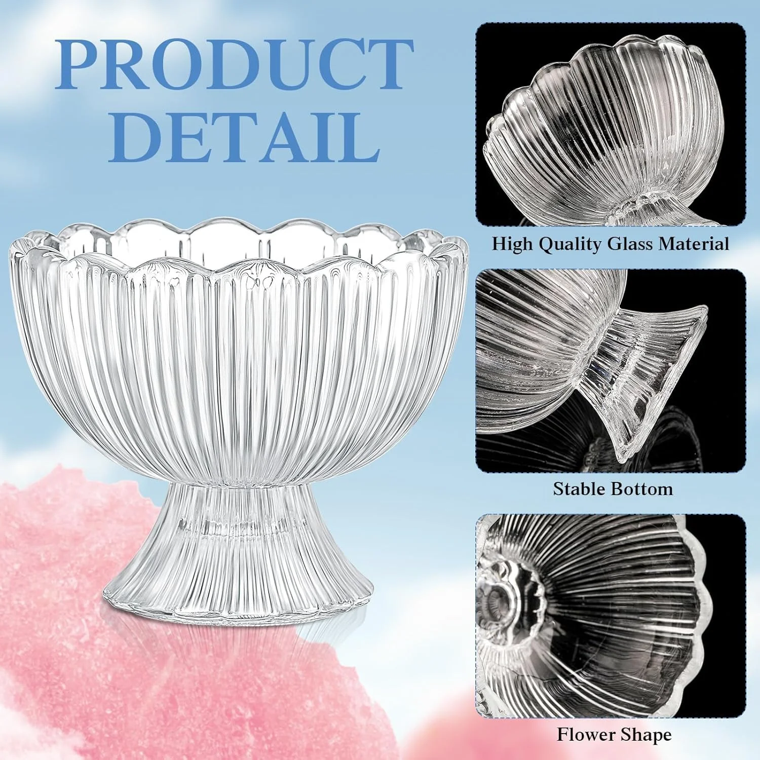 ظروف بستنی، ظروف دسر شیشه ای 150 میلی لیتری پایه دار، فنجان های دسر شفاف برای سالاد میوه، میلک شیک، بستنی، تنقلات، چاشنی، مهمانی، 9 عدد