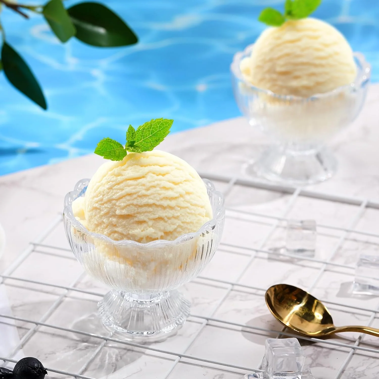 ظروف بستنی، ظروف دسر شیشه ای 150 میلی لیتری پایه دار، فنجان های دسر شفاف برای سالاد میوه، میلک شیک، بستنی، تنقلات، چاشنی، مهمانی، 9 عدد