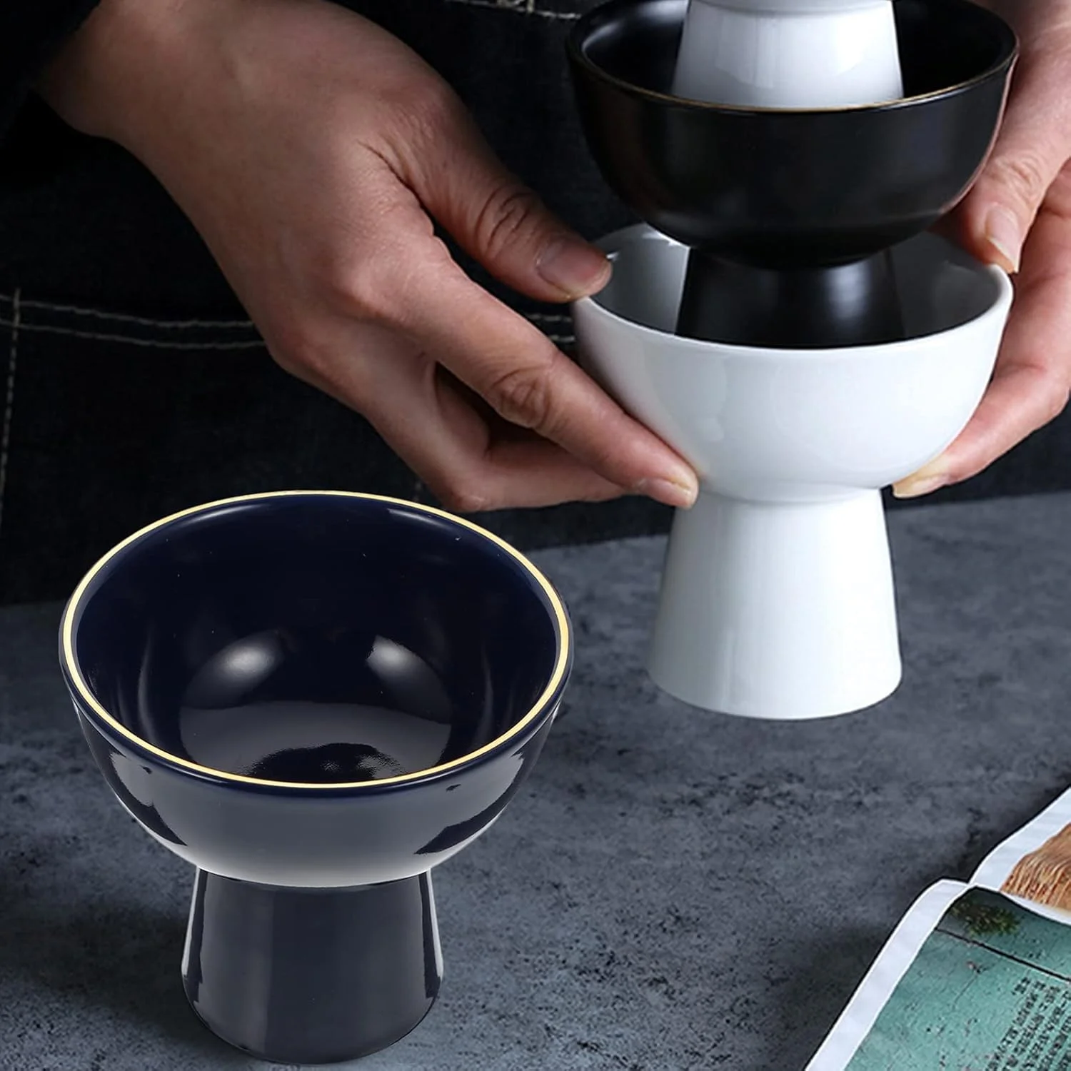 کاسه دسر بستنی، فنجان دسر سرامیکی، فنجان سرو دسر پایه دار، کاسه ماست، کاسه میوه بستنی آبی