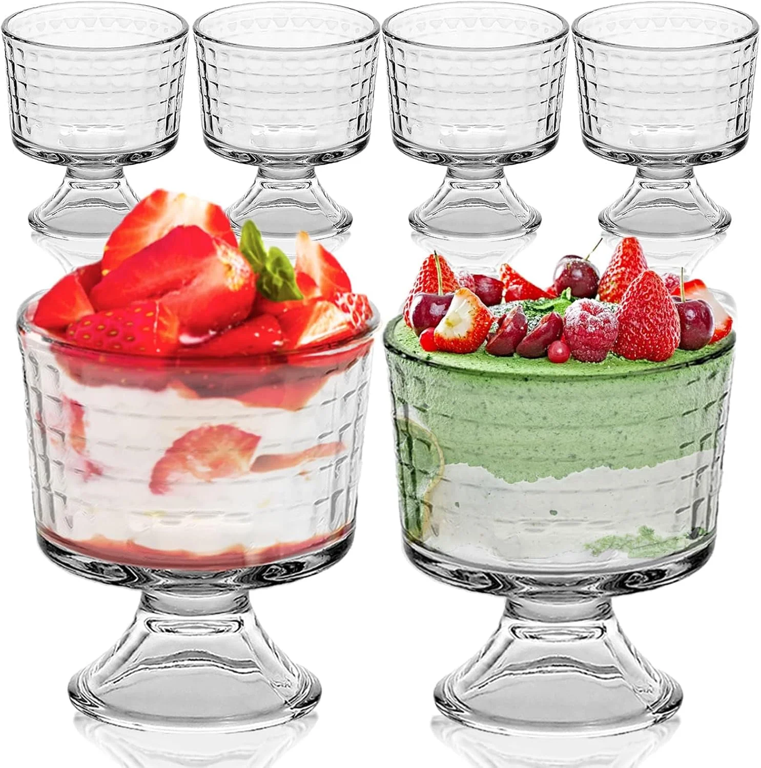 ظروف دسر شیشه ای، فنجان های پایه دار شیشه ای تریفل 300 میلی لیتری، کاسه های بستنی شیشه ای قدیمی برای دسر، بستنی، سالاد میوه، اسنک، چاشنی کوکتل، 6 عدد