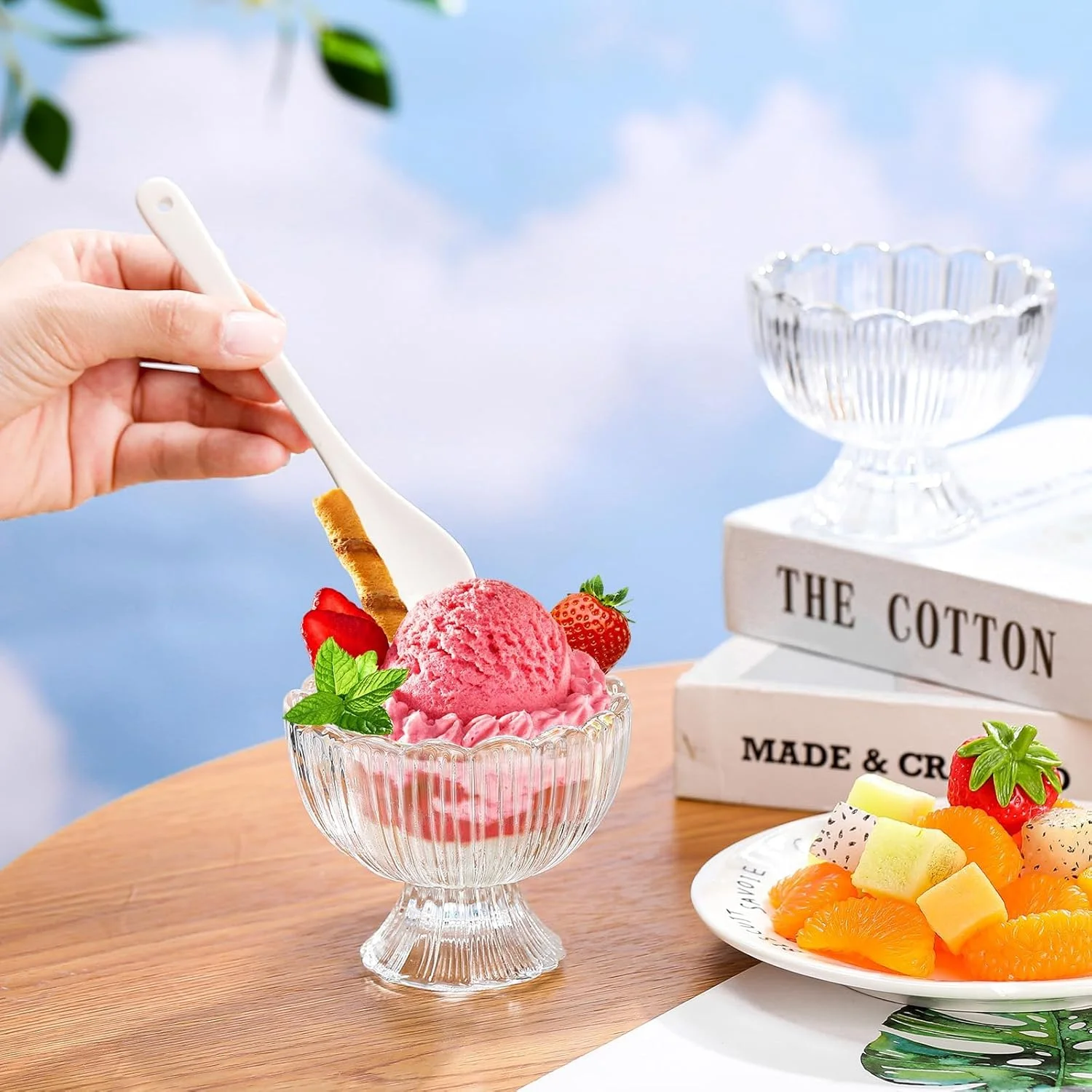 ظروف بستنی، ظروف دسر شیشه ای 150 میلی لیتری پایه دار، فنجان های دسر شفاف برای سالاد میوه، میلک شیک، بستنی، تنقلات، چاشنی، مهمانی، 9 عدد