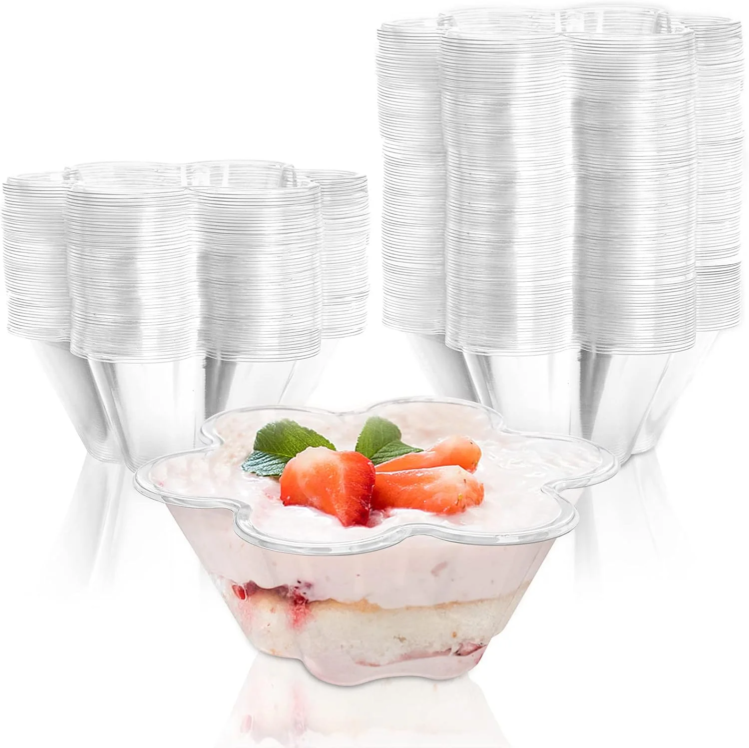 ظروف دسر شفاف، کاسه بستنی یکبار مصرف 240 میلی لیتری با طرح گل، مناسب برای مهمانی، بستنی، شکلات، پیش غذا، بسته 100 عددی