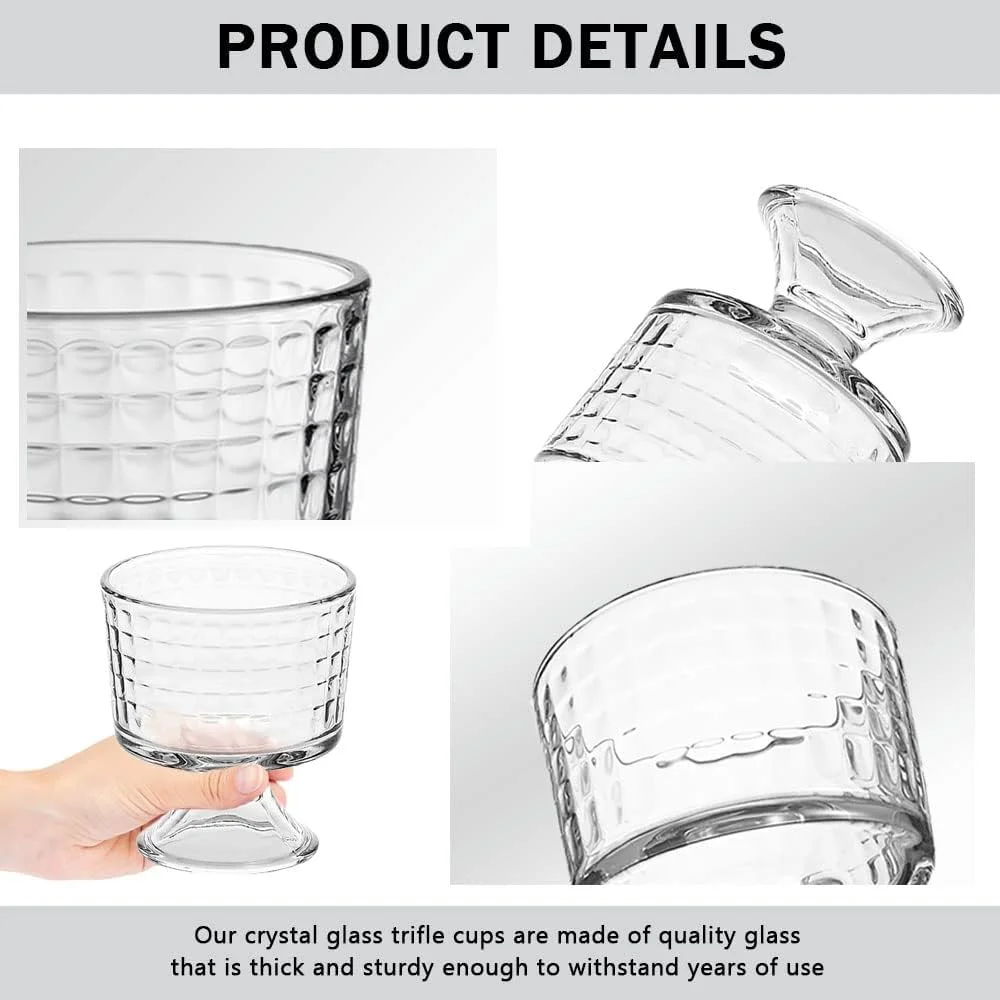 ظروف دسر شیشه ای، فنجان های پایه دار شیشه ای تریفل 300 میلی لیتری، کاسه های بستنی شیشه ای قدیمی برای دسر، بستنی، سالاد میوه، اسنک، چاشنی کوکتل، 6 عدد