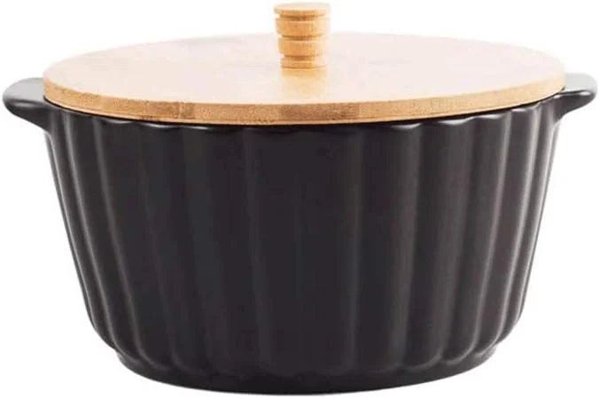 کاسه پخت و پز XRTLYH با دو گوش، کاسه دسر، کاسه سوپ، کاسه تخم مرغ بخارپز سرامیکی مقاوم در برابر درجه حرارت بالا (رنگ: مشکی)