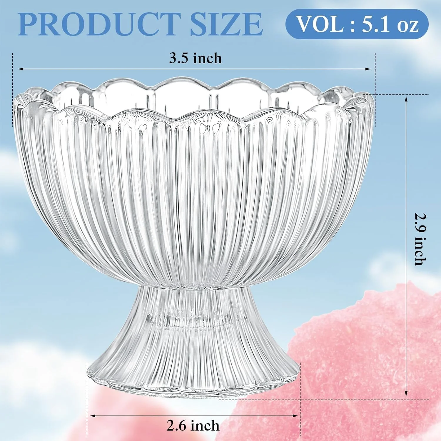 ظروف بستنی، ظروف دسر شیشه ای 150 میلی لیتری پایه دار، فنجان های دسر شفاف برای سالاد میوه، میلک شیک، بستنی، تنقلات، چاشنی، مهمانی، 9 عدد