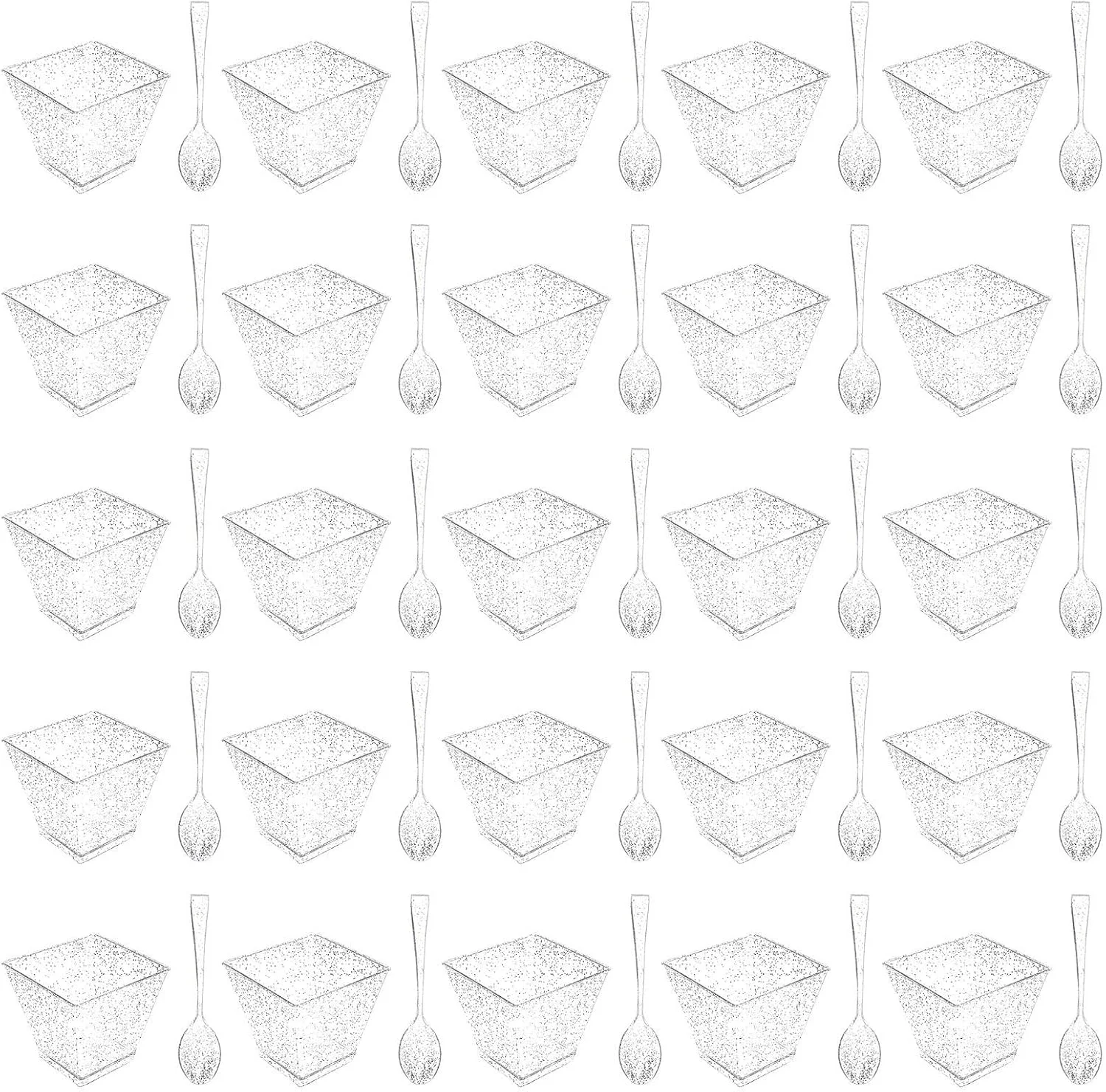 ظروف دسر مینی با قاشق | ظروف دسر مربعی کریستالی، کاسه دسر اکلیلی طلایی نقره ای برای دسر مهمانی، پیش غذا، میوه، پارفه، ترایفل، موس، پودینگ