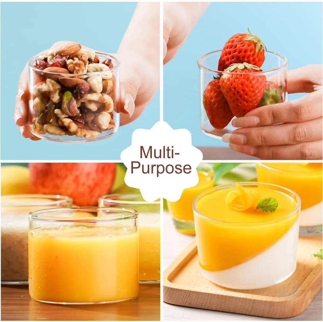 ست 4 تایی کاسه دسر، کاسه های شیشه ای پودینگ، ظروف پخت دسر، ظروف پخت پودینگ کاراملی، فنجان های دیپینگ، ظروف پخت بادوام، قابل استفاده در فر، برای کاپ کیک، پودینگ، تنقلات، ماست، پارفه، میوه، موس