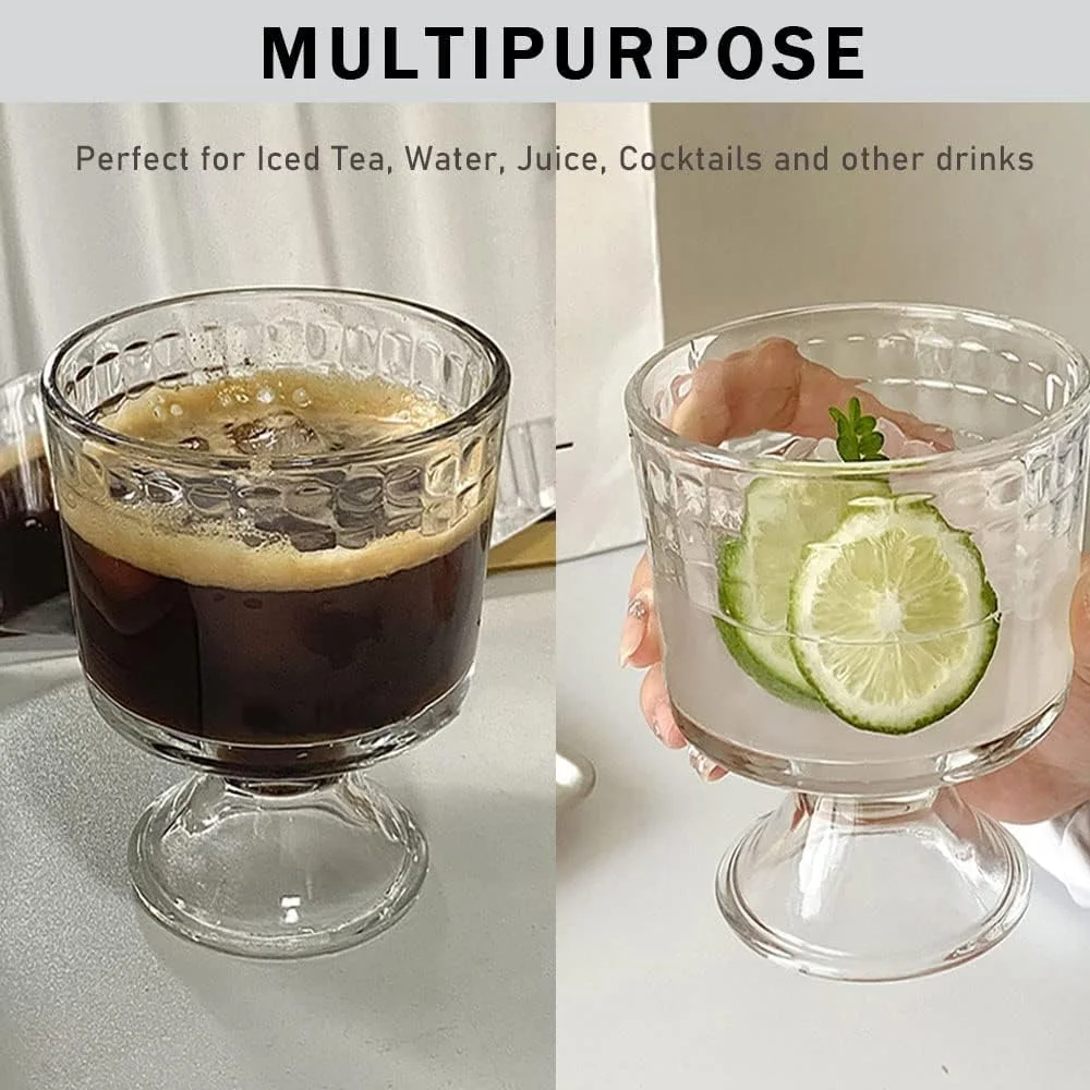 ظروف دسر شیشه ای، فنجان های پایه دار شیشه ای تریفل 300 میلی لیتری، کاسه های بستنی شیشه ای قدیمی برای دسر، بستنی، سالاد میوه، اسنک، چاشنی کوکتل، 6 عدد