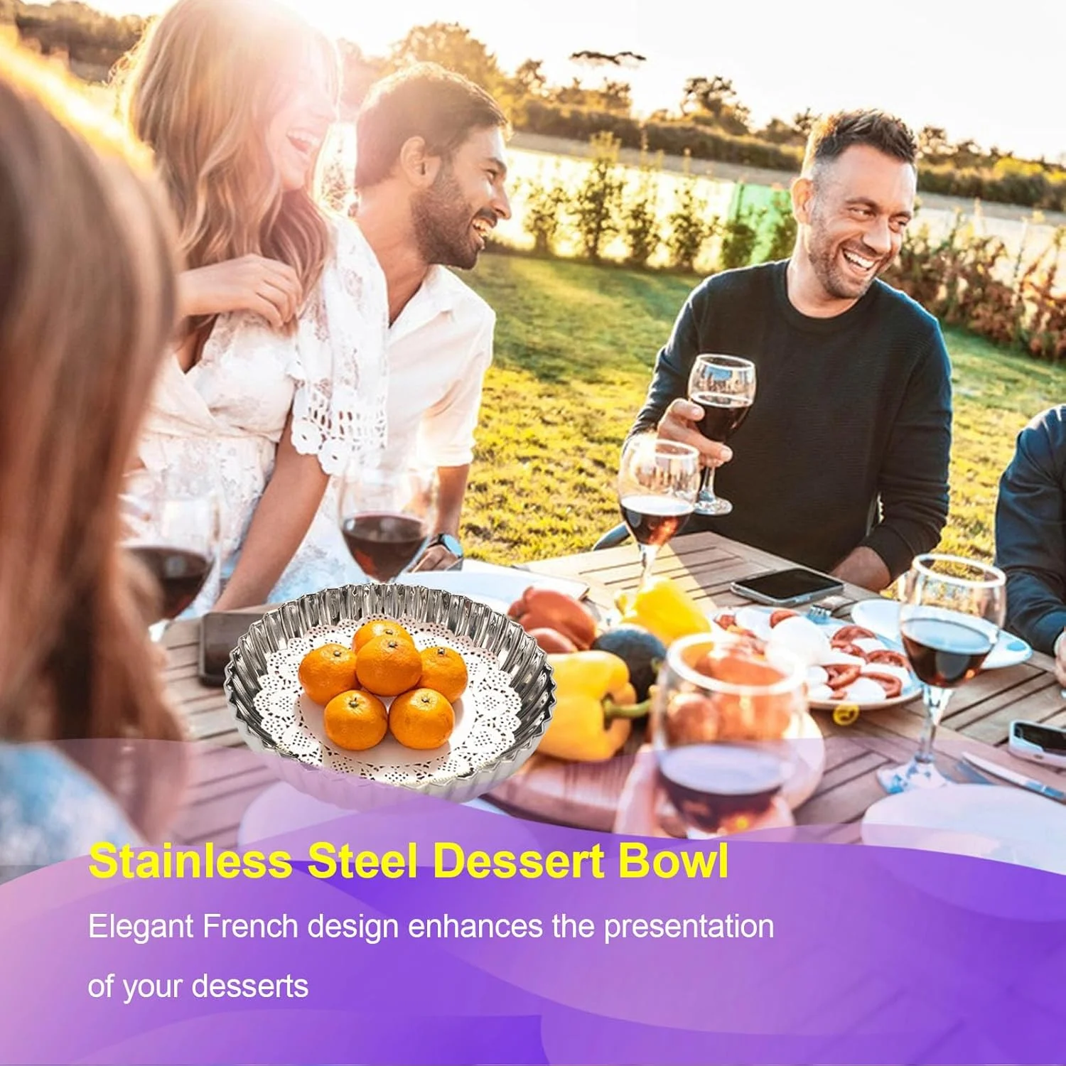 Depisuta Stainless Steel Ice Cream Bowl, Reusable Dessert Bowl Elegant Salad Dessert Holder for Salad Fruit Pudding Yogurt, Multi Functional Use (S 23 Inch)