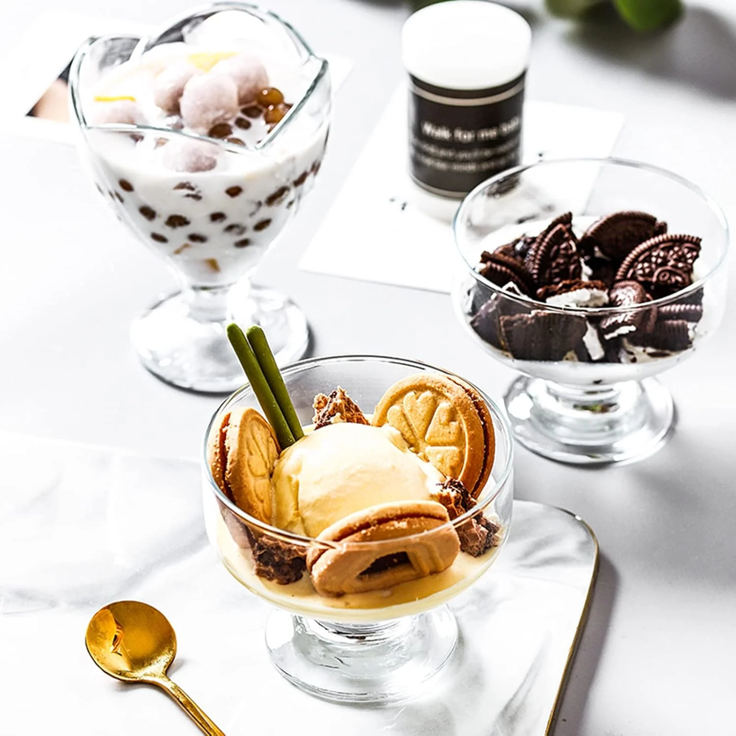 جام دسر شیشه ای، کاسه دسر بستنی خوری، فنجان پیش غذا، کاسه بستنی، فنجان کوکتل، لوازم جشن تولد و عروسی، فنجان بستنی (اندازه: 2 عدد)