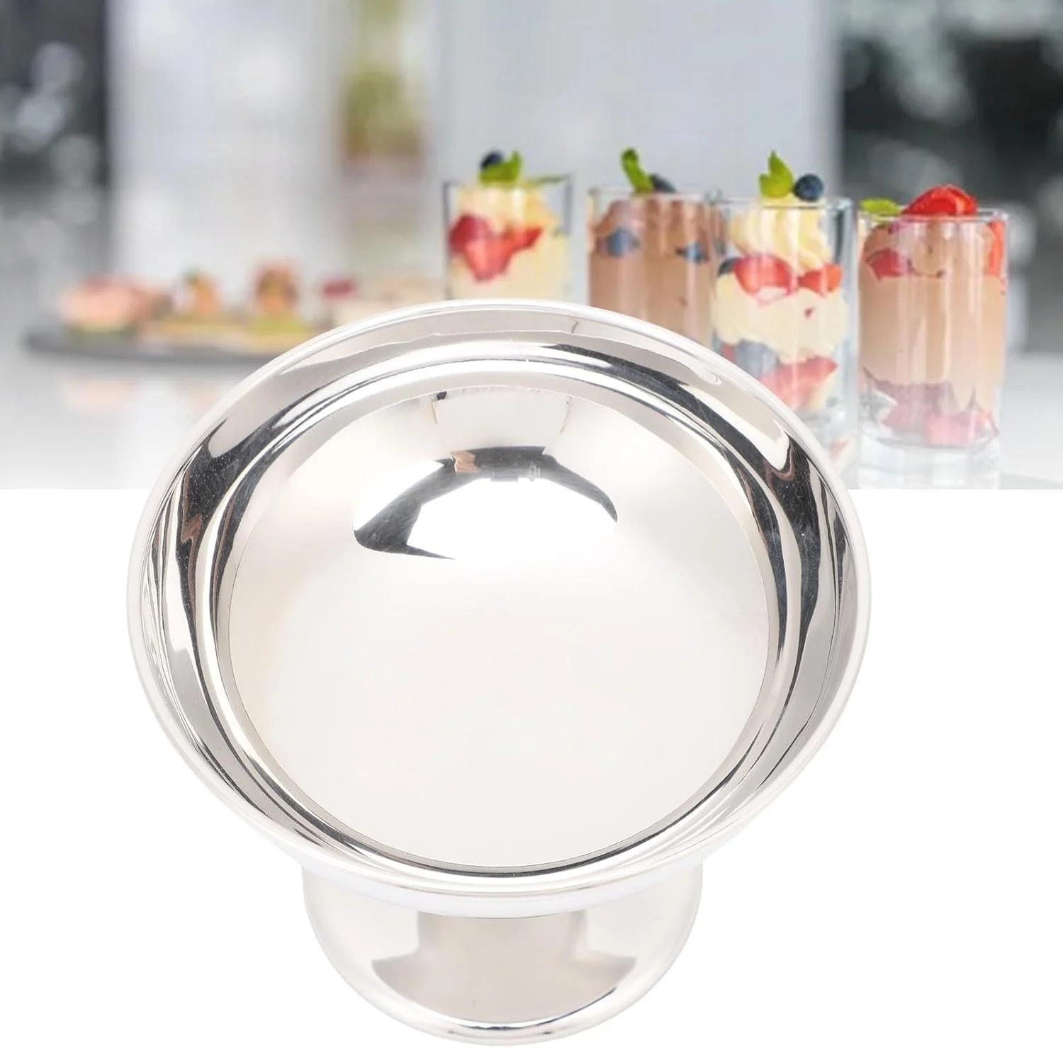 ظروف بستنی دپیسوتا، جام دسر پایه دار استیل ضد زنگ، کاسه دسر قابل استفاده مجدد، کاسه بستنی، کاسه سرو دسر پایه دار، ظرف میان وعده برای ماست، بستنی، پودینگ