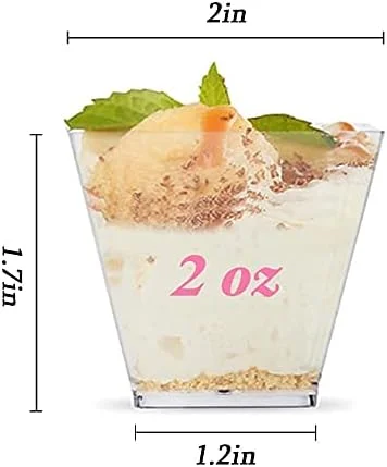 بسته 50 عددی مینی فنجان دسر، فنجان پیش غذای کوچک رستورانی قابل استفاده مجدد، کاسه دسر با قاشق برای خانه، مهمانی، هتل، ضیافت 2oz (50ml)