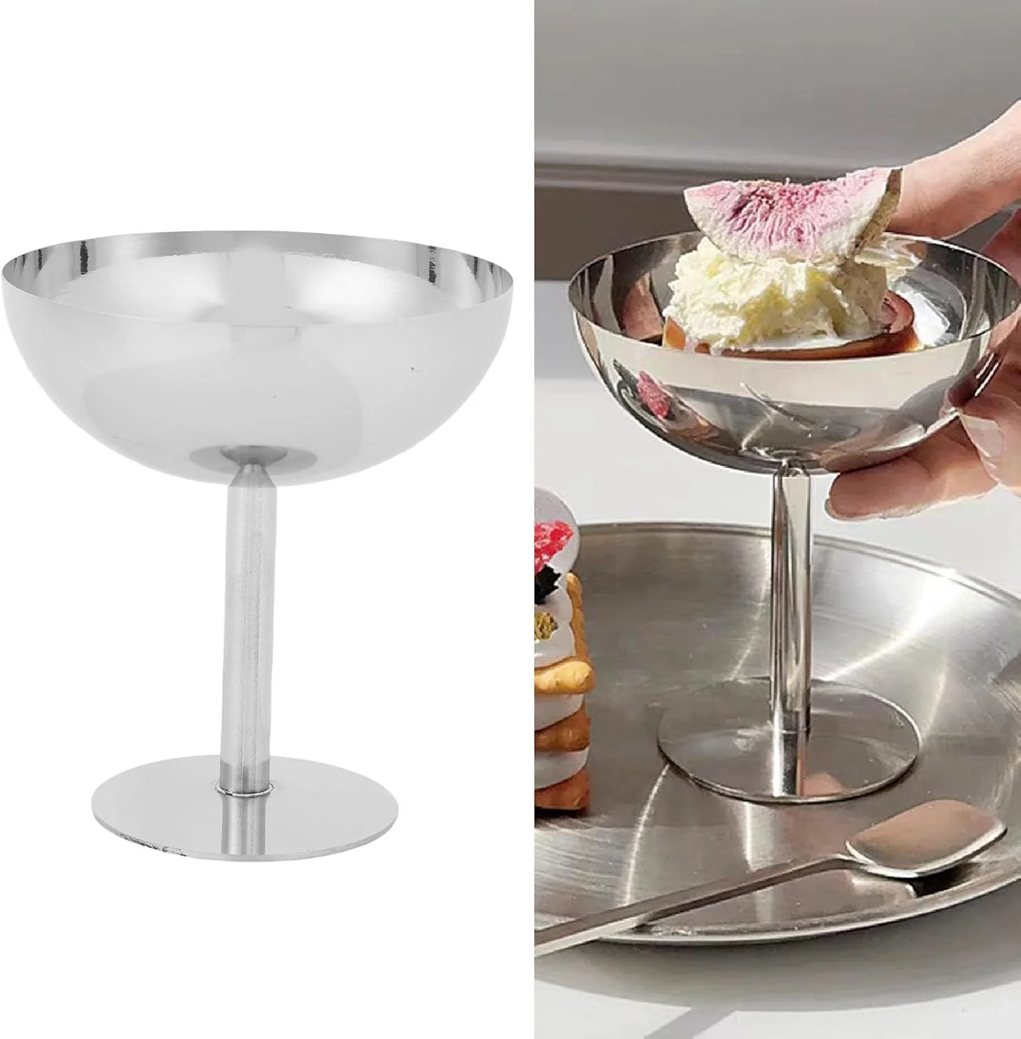 ظرف دسر Depisuta، جام پودینگ استیل ضد زنگ 304، نگهدارنده دسر سالاد قابل استفاده مجدد، برای بستنی، تنقلات، موس، پودینگ، میوه ها، سالاد، منزل، هتل، رستوران، مهمانی (بلند)