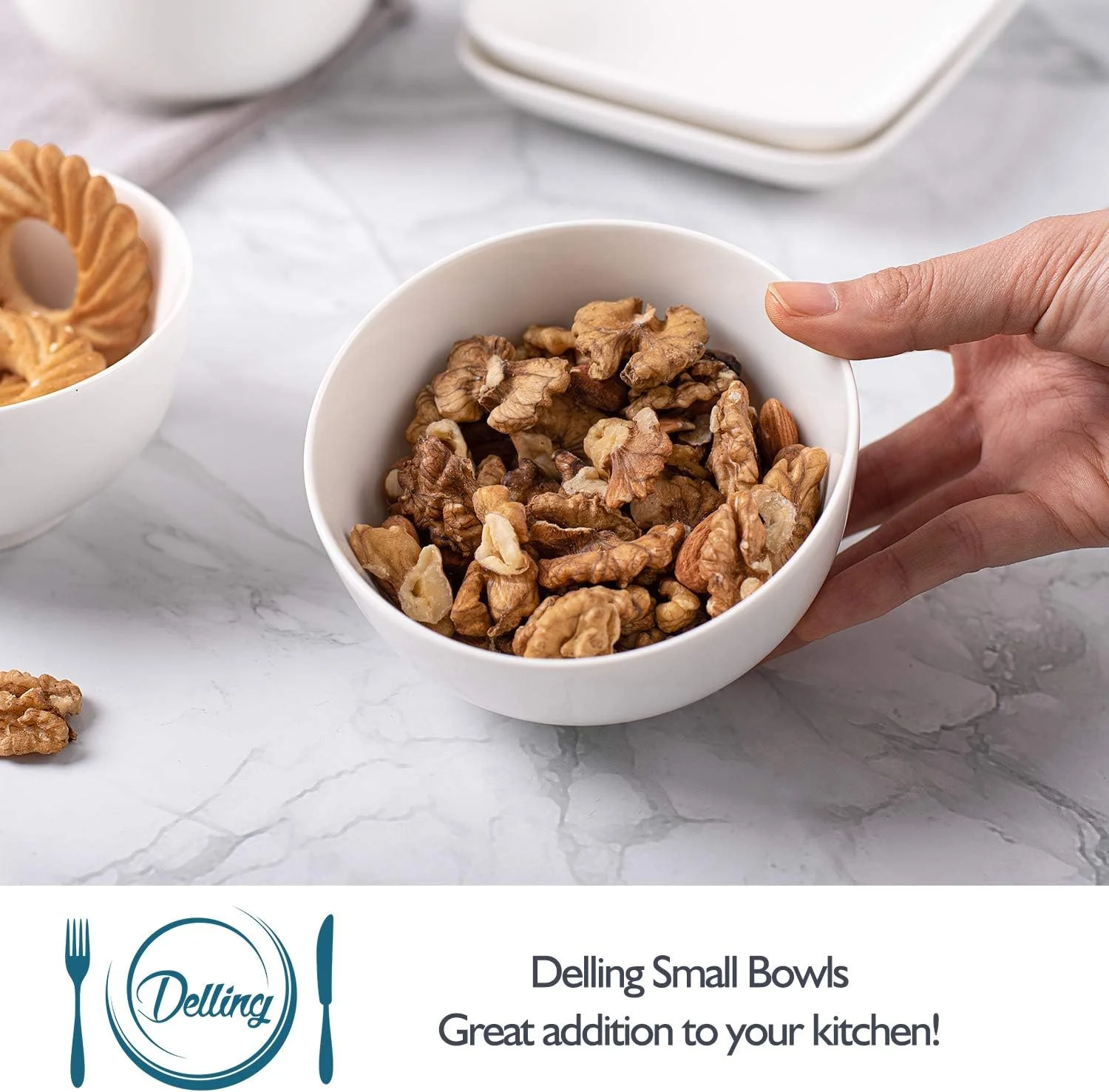 ست 3 تایی کاسه دسر دلینگ، کاسه های کوچک سرامیکی سفید 11 سانتی متری، کاسه های سرو کوچک برای برنج، بستنی، پاستا، بلغور جو دوسر، تنقلات، مخلفات، قابل استفاده در مایکروویو و ماشین ظرفشویی