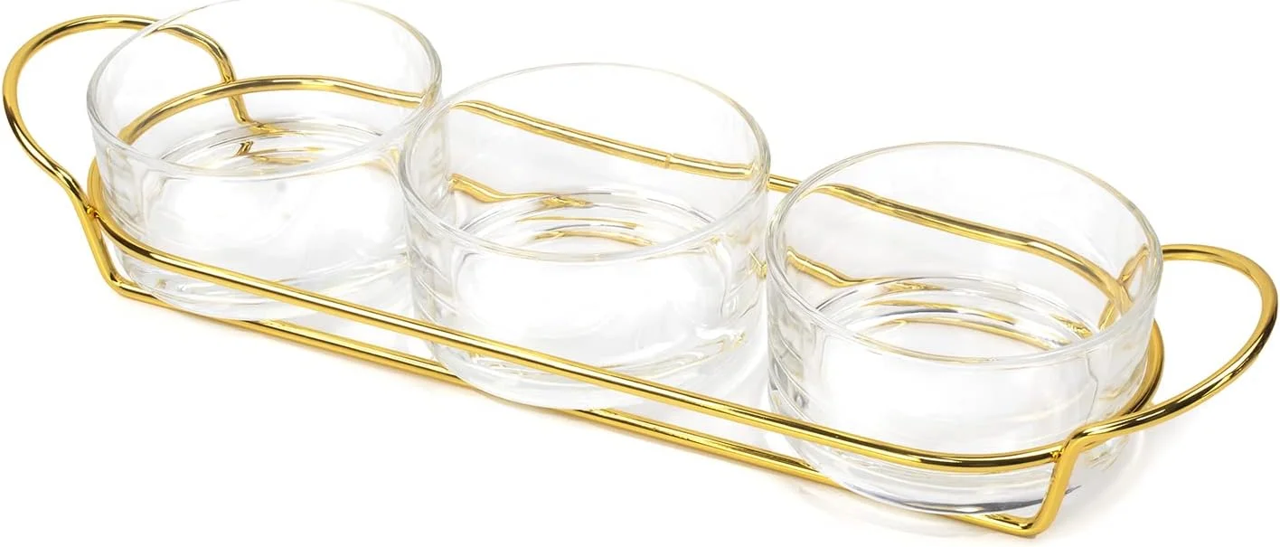 ست دسر خوری شیشه ای طلایی Cuisine Art با پایه فلزی شیک - مجموعه سرو 4 تکه لوازم مهمانی