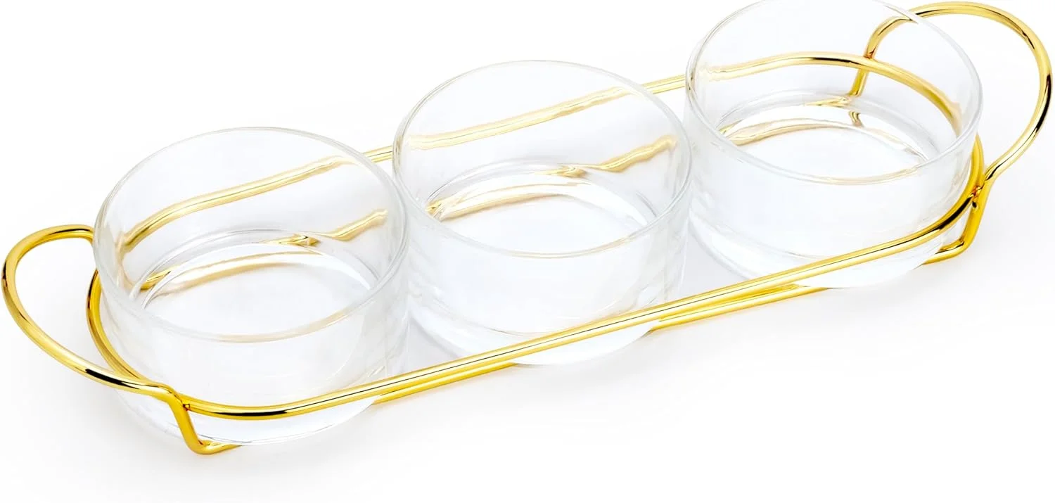 ست دسر خوری شیشه ای طلایی Cuisine Art با پایه فلزی شیک - مجموعه سرو 4 تکه لوازم مهمانی