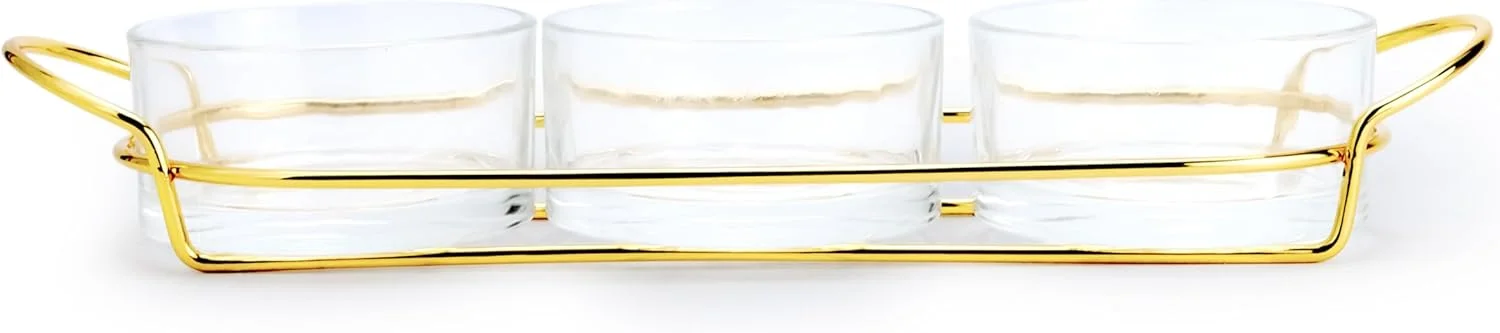 ست دسر خوری شیشه ای طلایی Cuisine Art با پایه فلزی شیک - مجموعه سرو 4 تکه لوازم مهمانی
